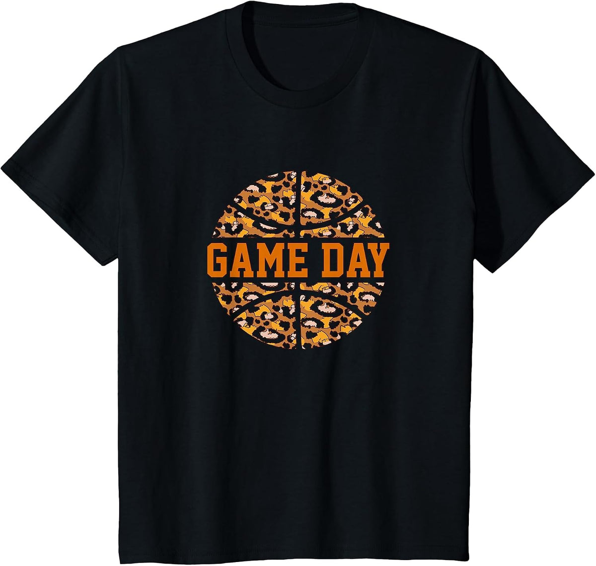 Basketball Game Day with Leopard Pattern Funny Game T-Shirt - Black