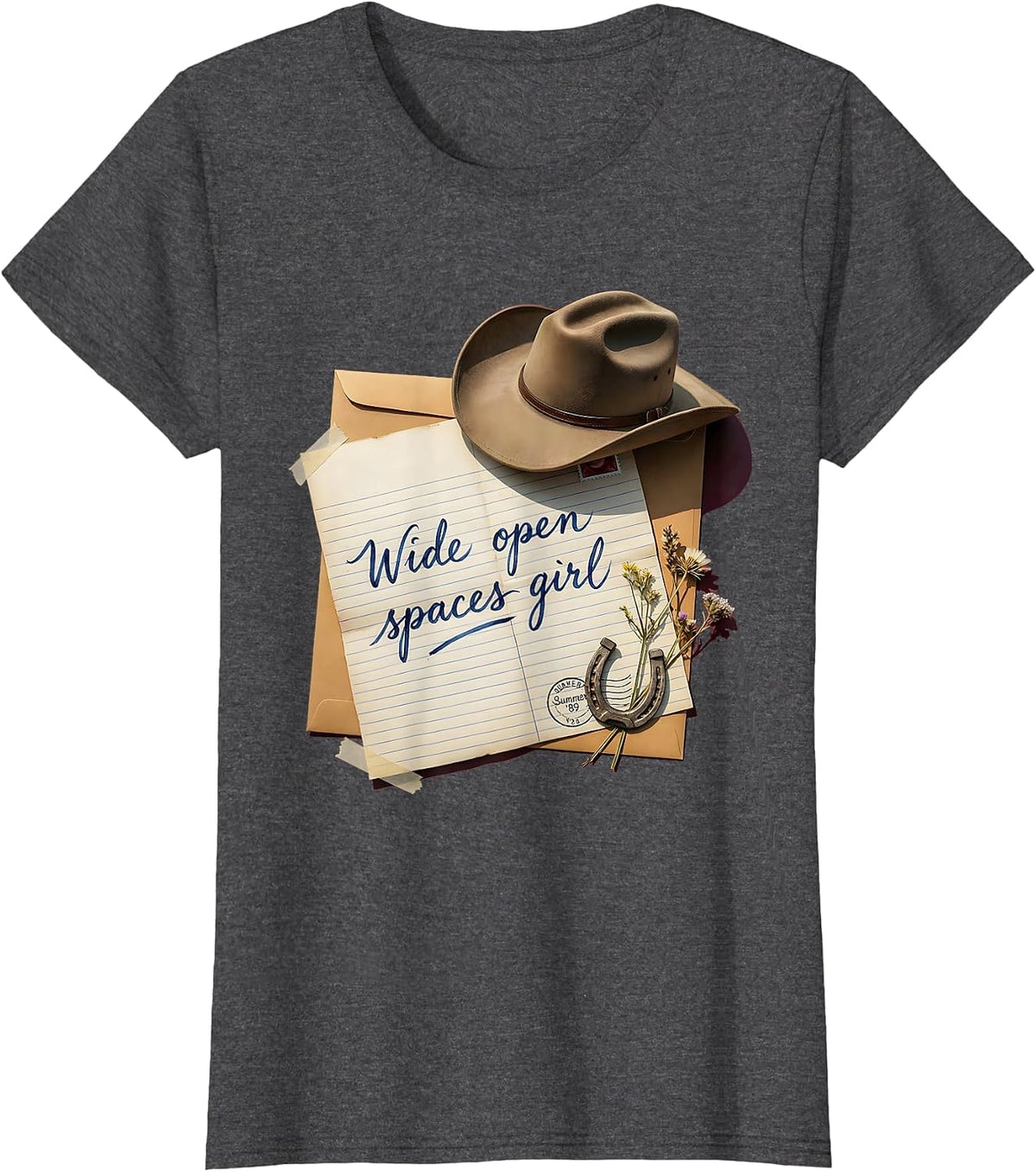 Women's Wide Open Spaces Girl Cowgirl Design T-Shirt - Dark Heather Grey