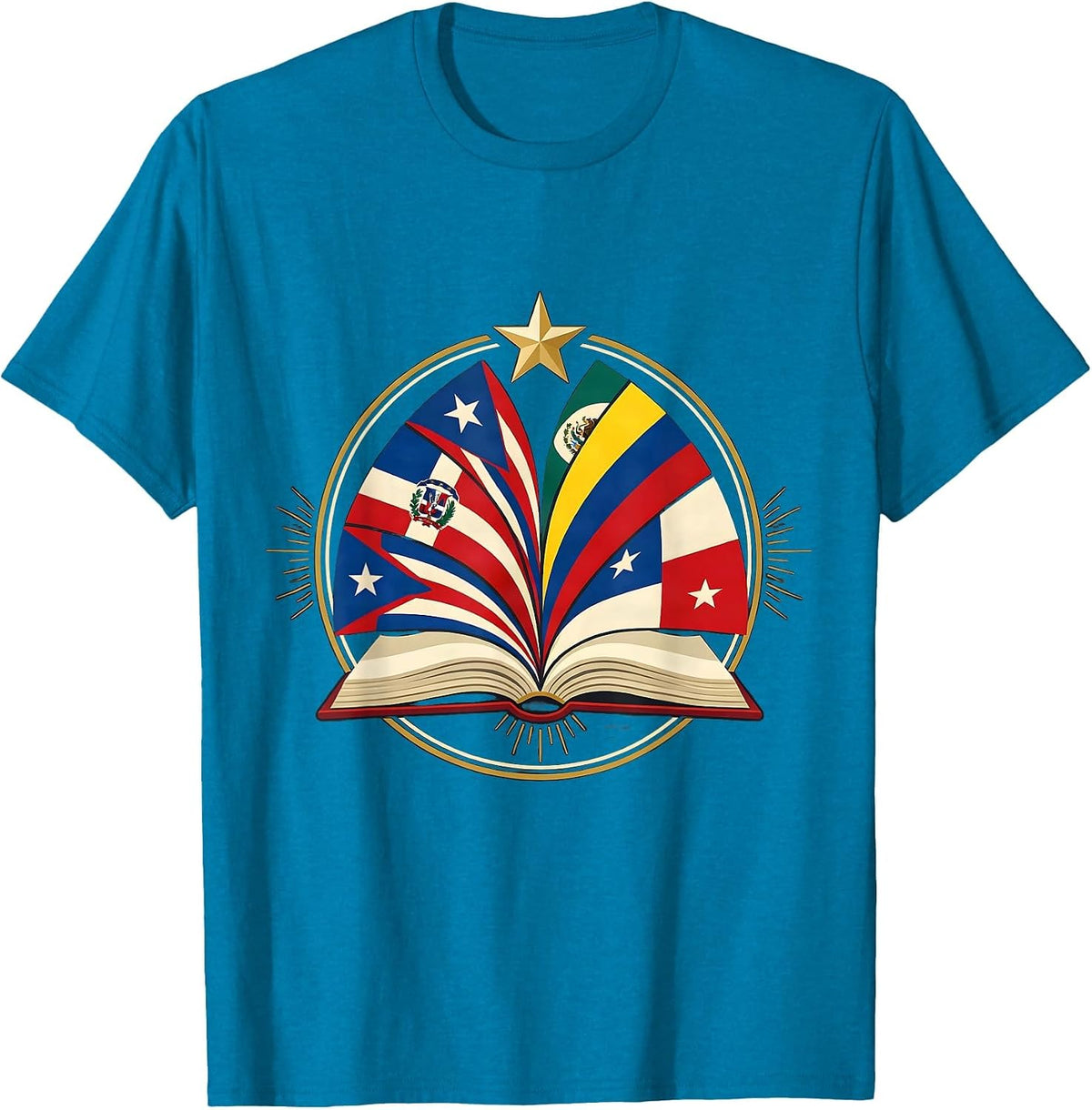 Hispanic Heritage Month Multi-Country Flag Pride Emblem T-Shirt - Sapphire Blue
