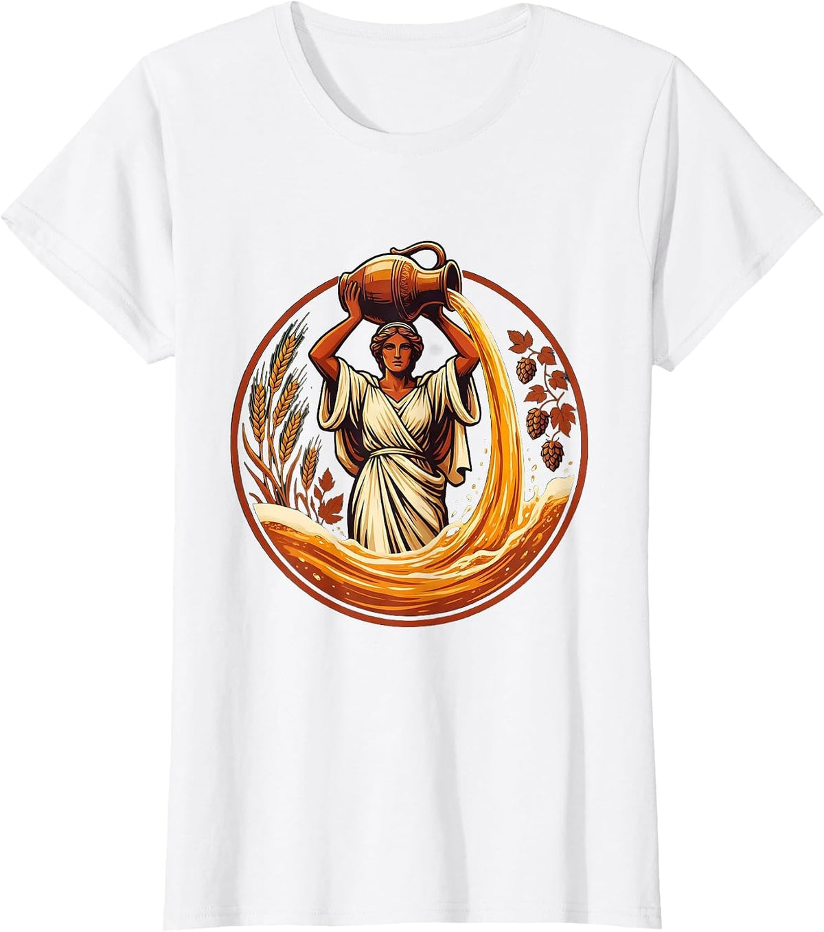 Goddess Pouring Beer From Giant Amphora Jug T-Shirt - White