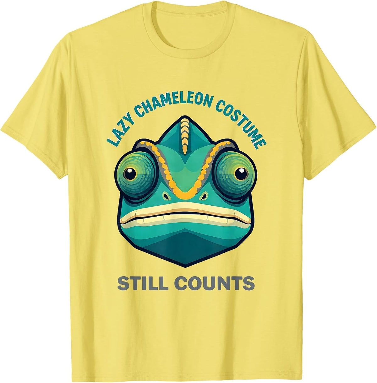 Men's Lazy Chameleon Costume Still Counts Kawaii Animal Face T-Shirt - Lemon Yellow