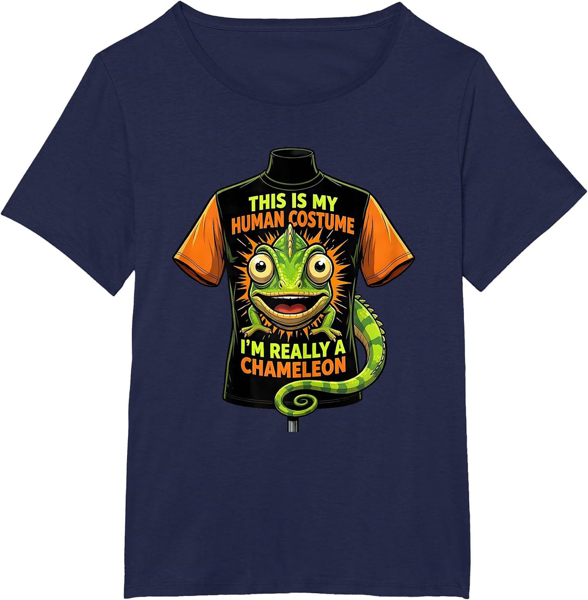 Women's This Is My Human Costume I'm Really A Chameleon Funny T-Shirt - Navy Blue