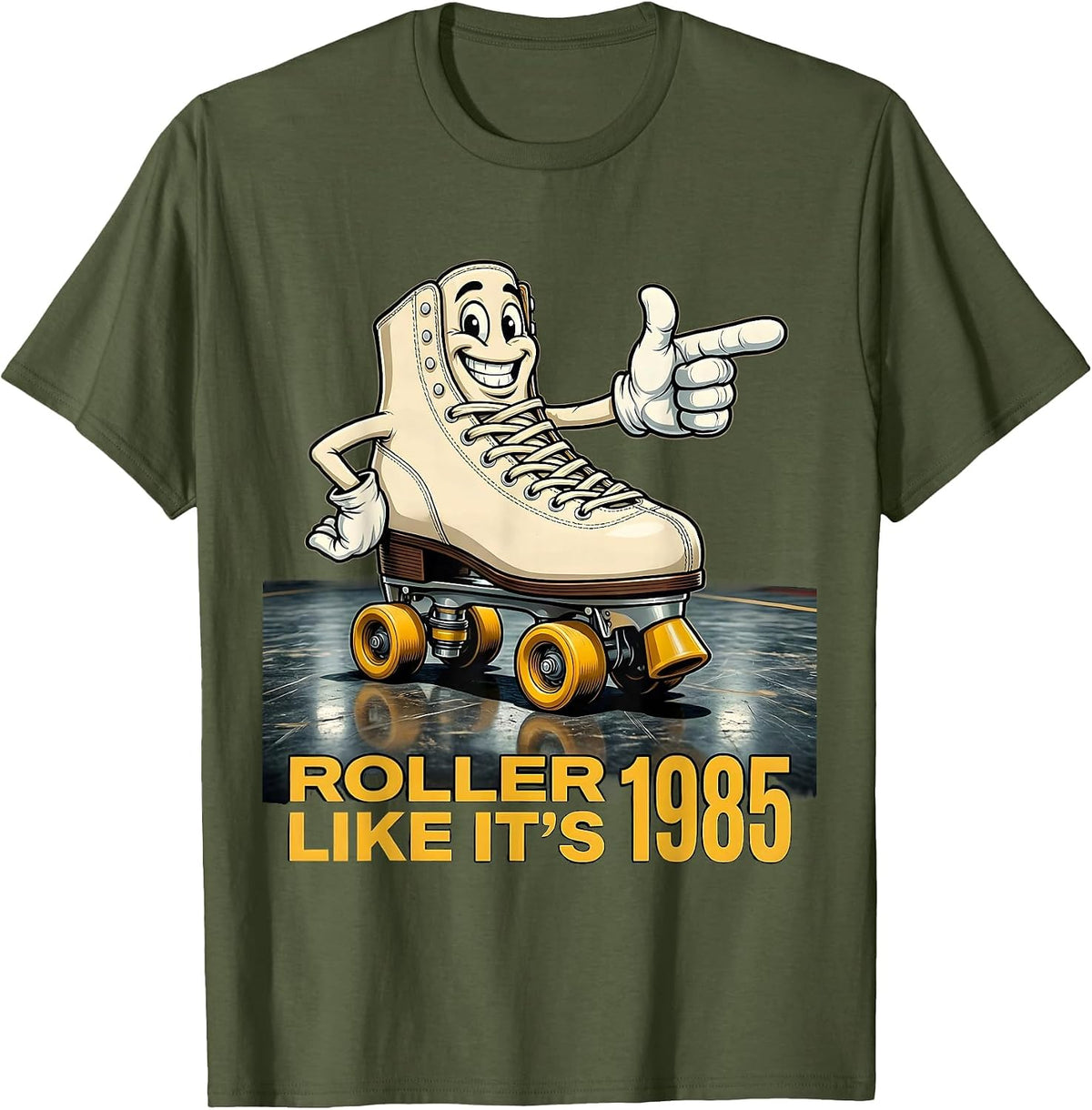 Roller Like It's 1985 Retro Vintage Funny Shuffleboard Humor T-Shirt - Olive Green