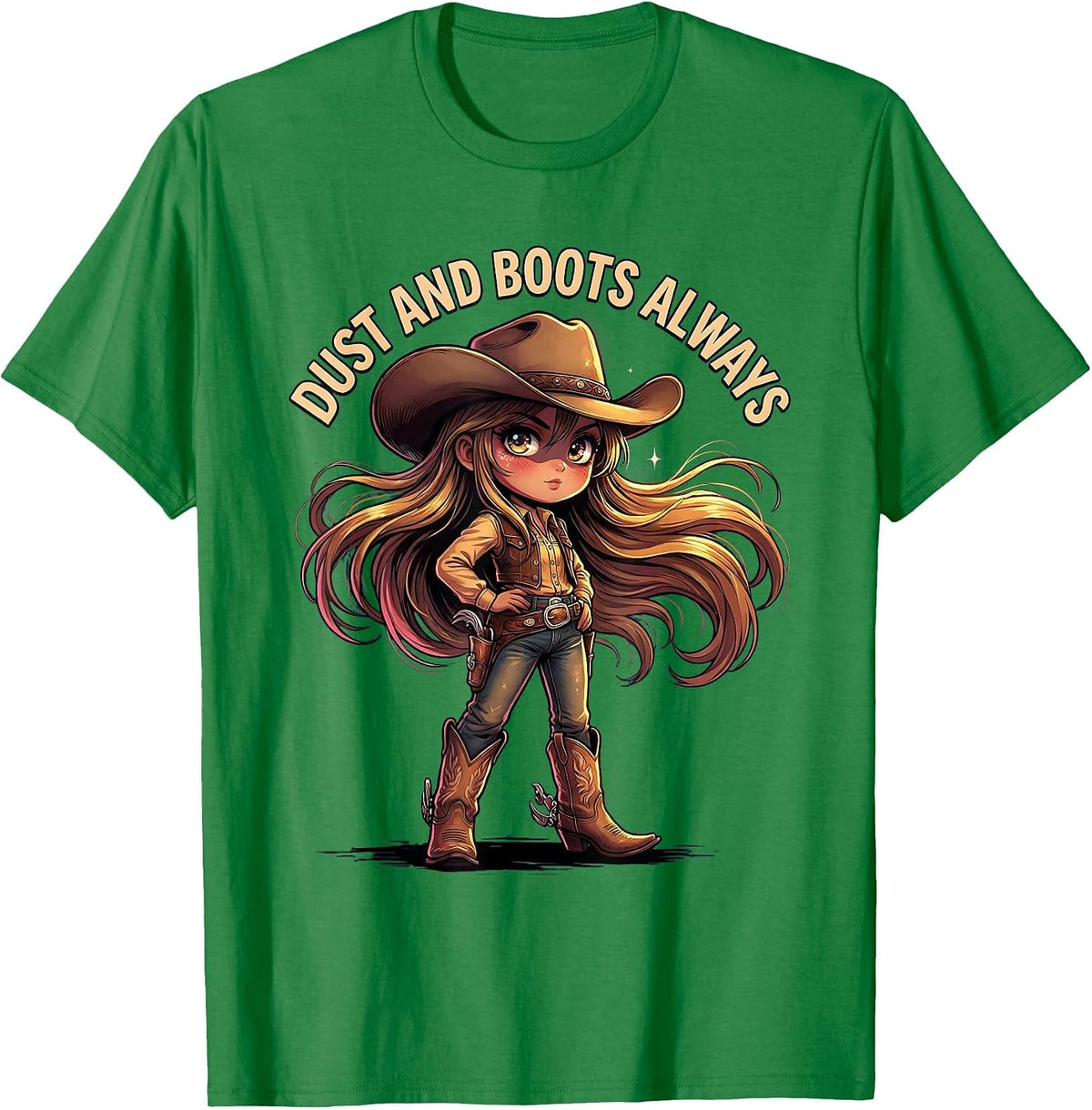 Men's Dust and Boots Always Western Cowgirl Design T-Shirt - Kelly Green