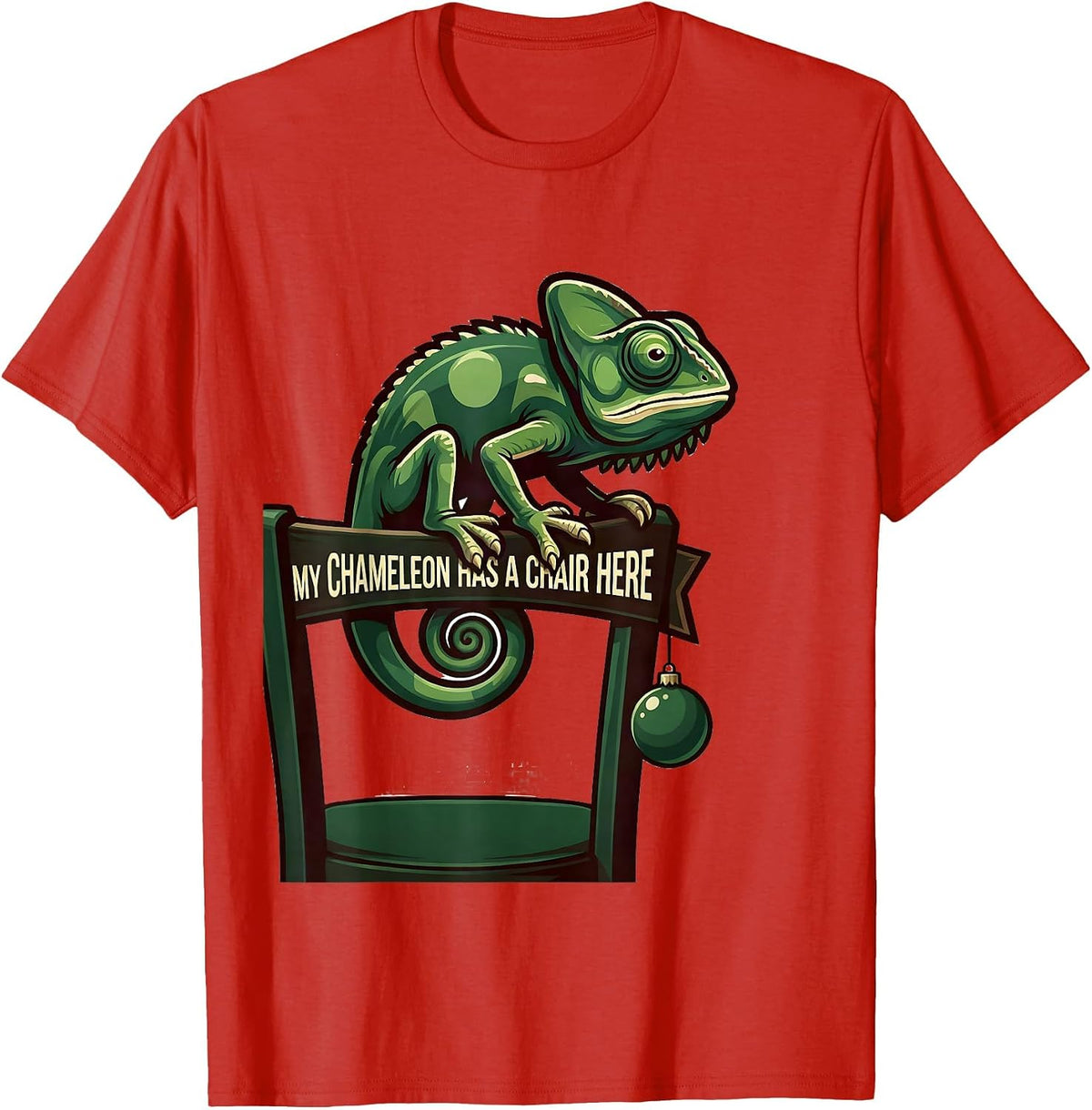 Men's My Chameleon Has A Chair Here Funny Reptile Keeper Christmas T-Shirt - Red