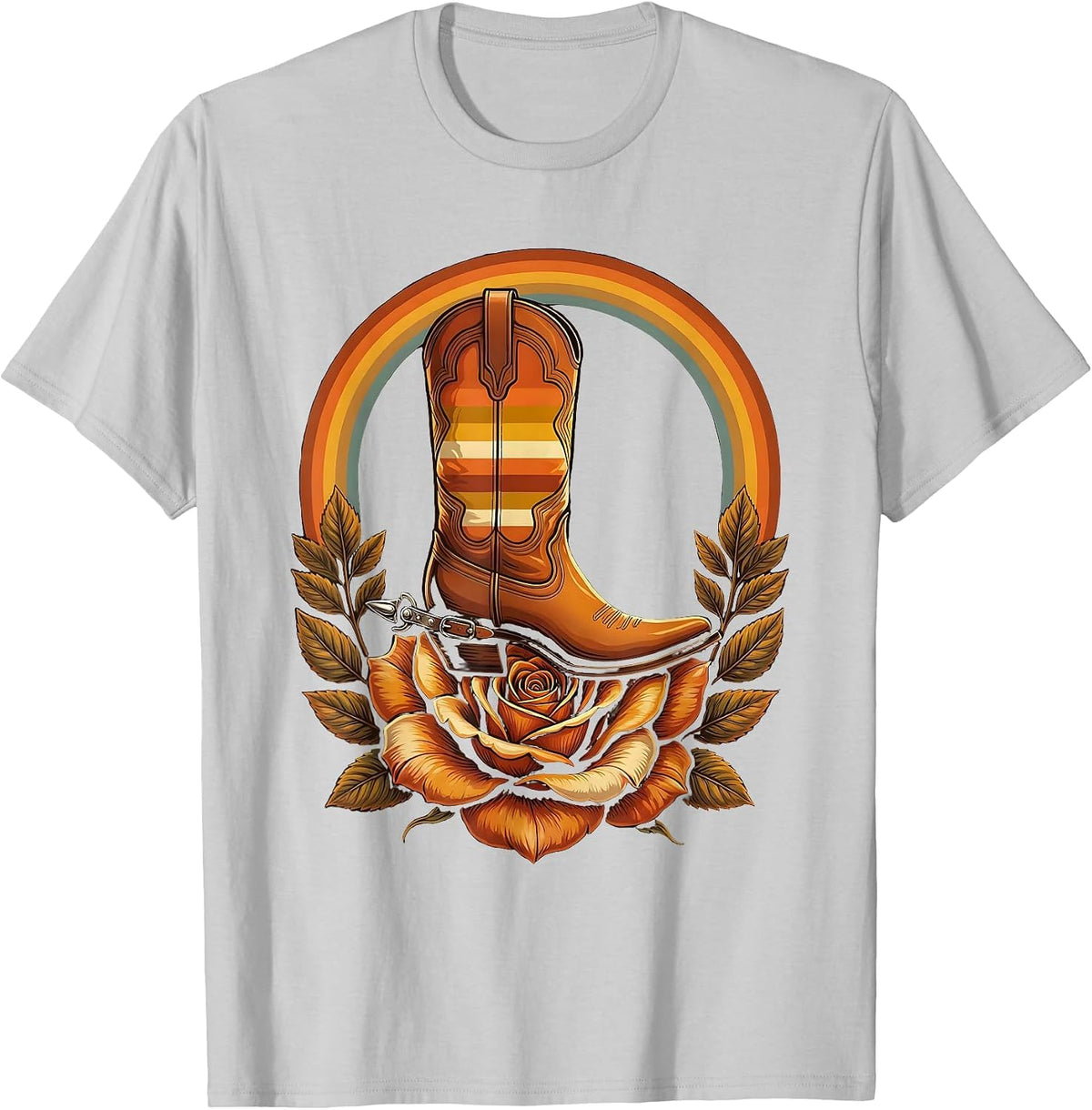 Men's Cowgirl Spurred Boot Crushing Rose Graphic T-Shirt - Silver Grey