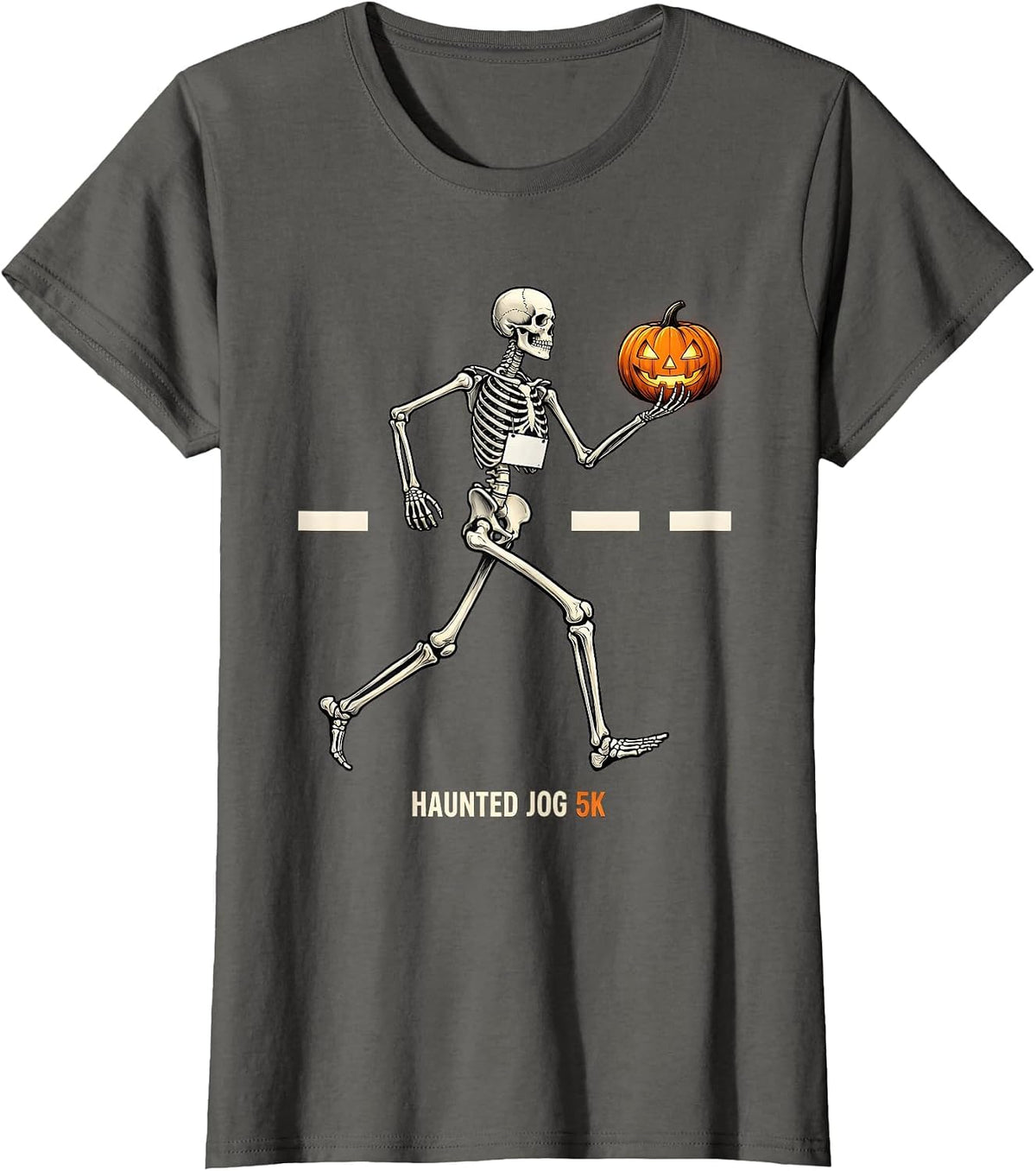 Women's Haunted Jog 5K Funny Skeleton Runner Halloween Fun Run T-Shirt - Asphalt Grey