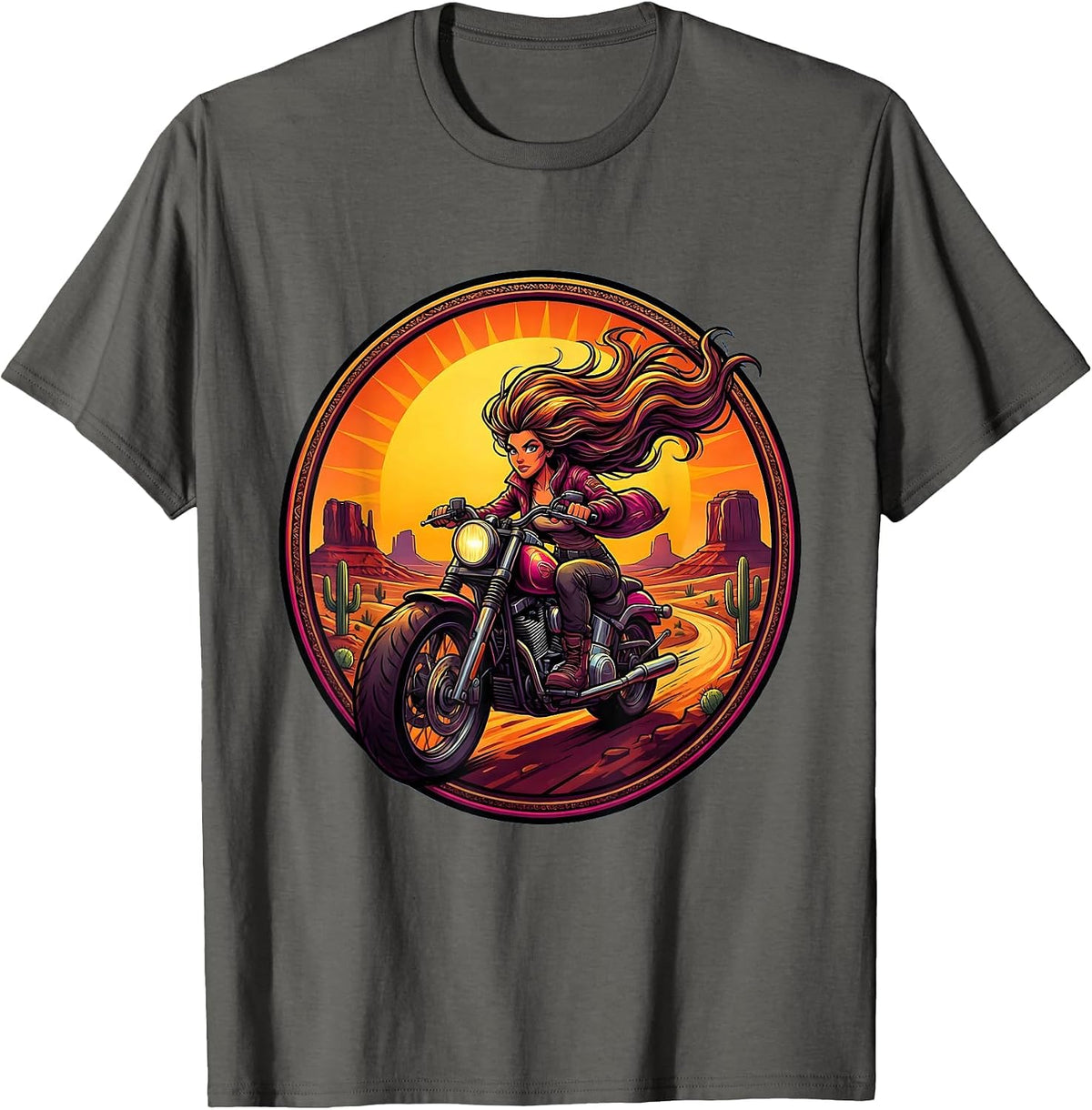 Men's Desert Sunset Motorcycle Rider Graphic Tee T-Shirt - Asphalt Grey