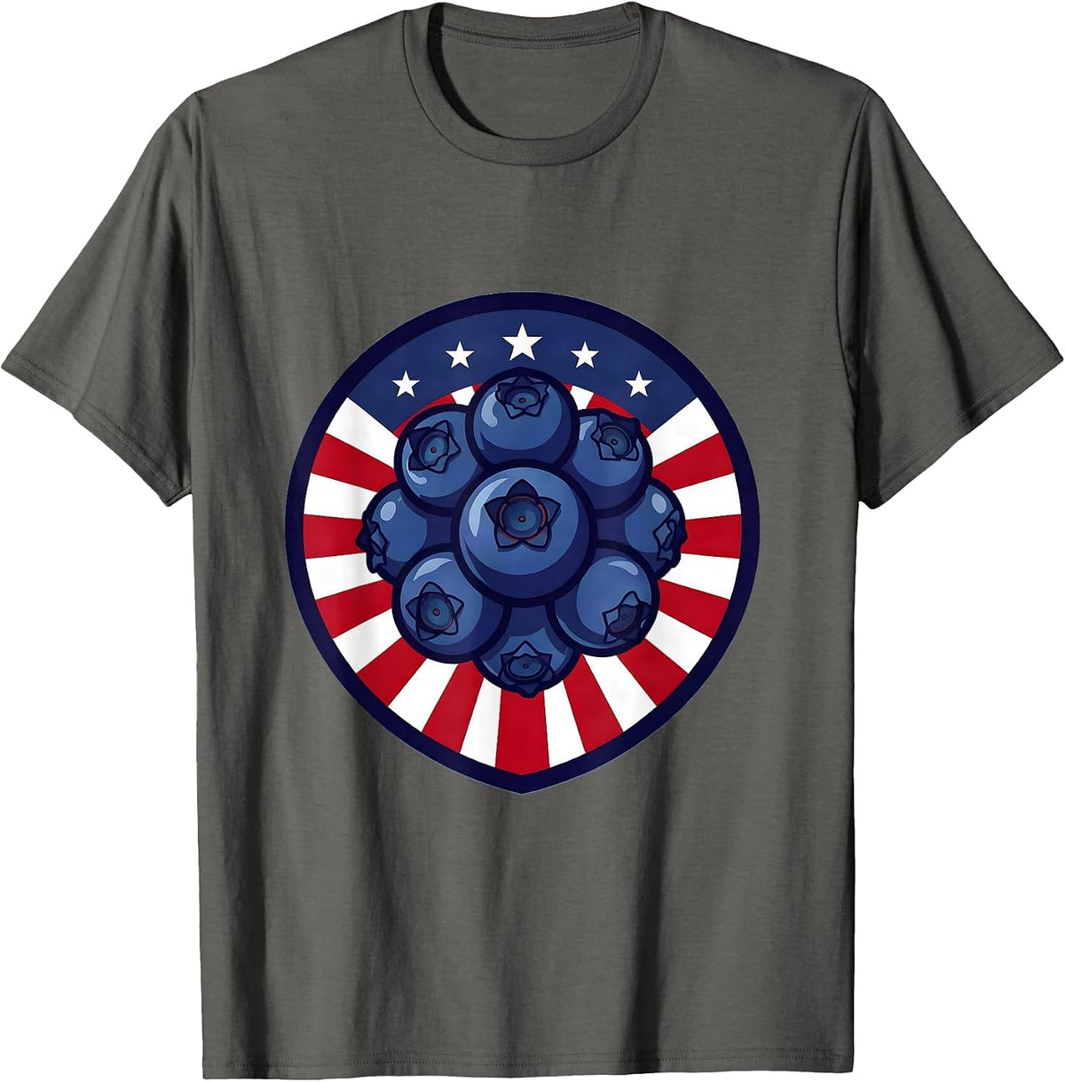 Red White and Blueberries Patriotic Berry Design T-Shirt - Asphalt Grey