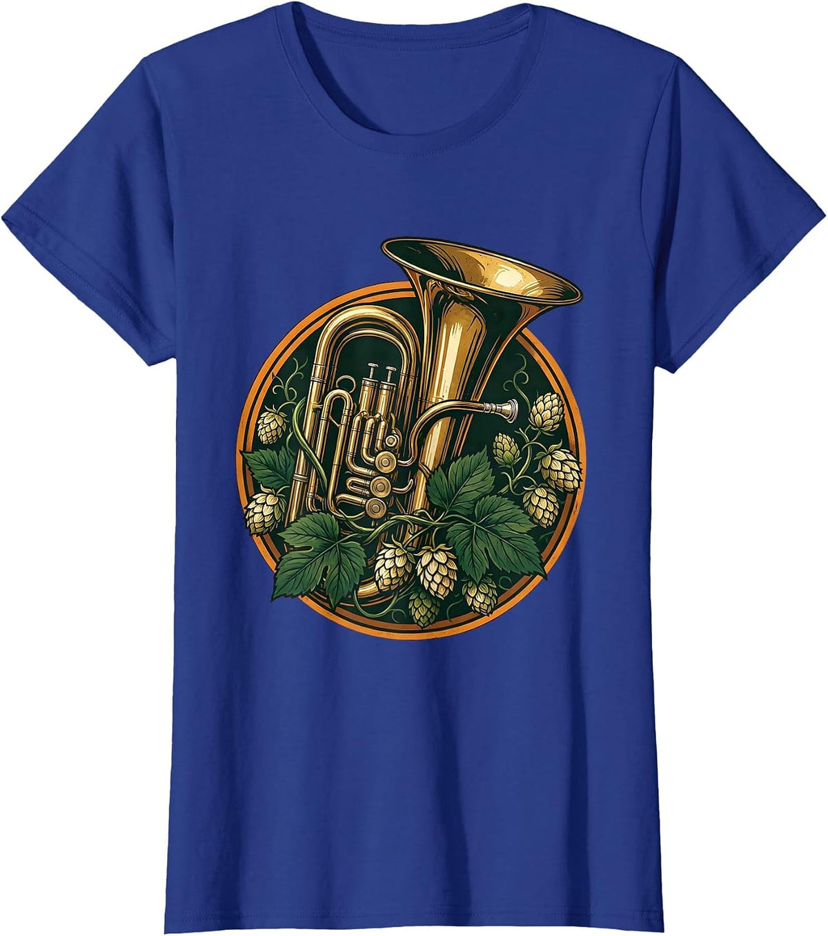 Women's Oktoberfest Tuba Wrapped in Hop Vines Design T-Shirt - Royal Blue