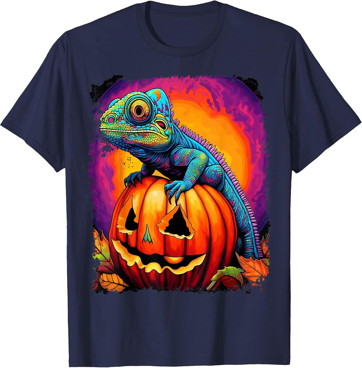 Chameleon Pumpkin Halloween T-Shirt - Navy Blue