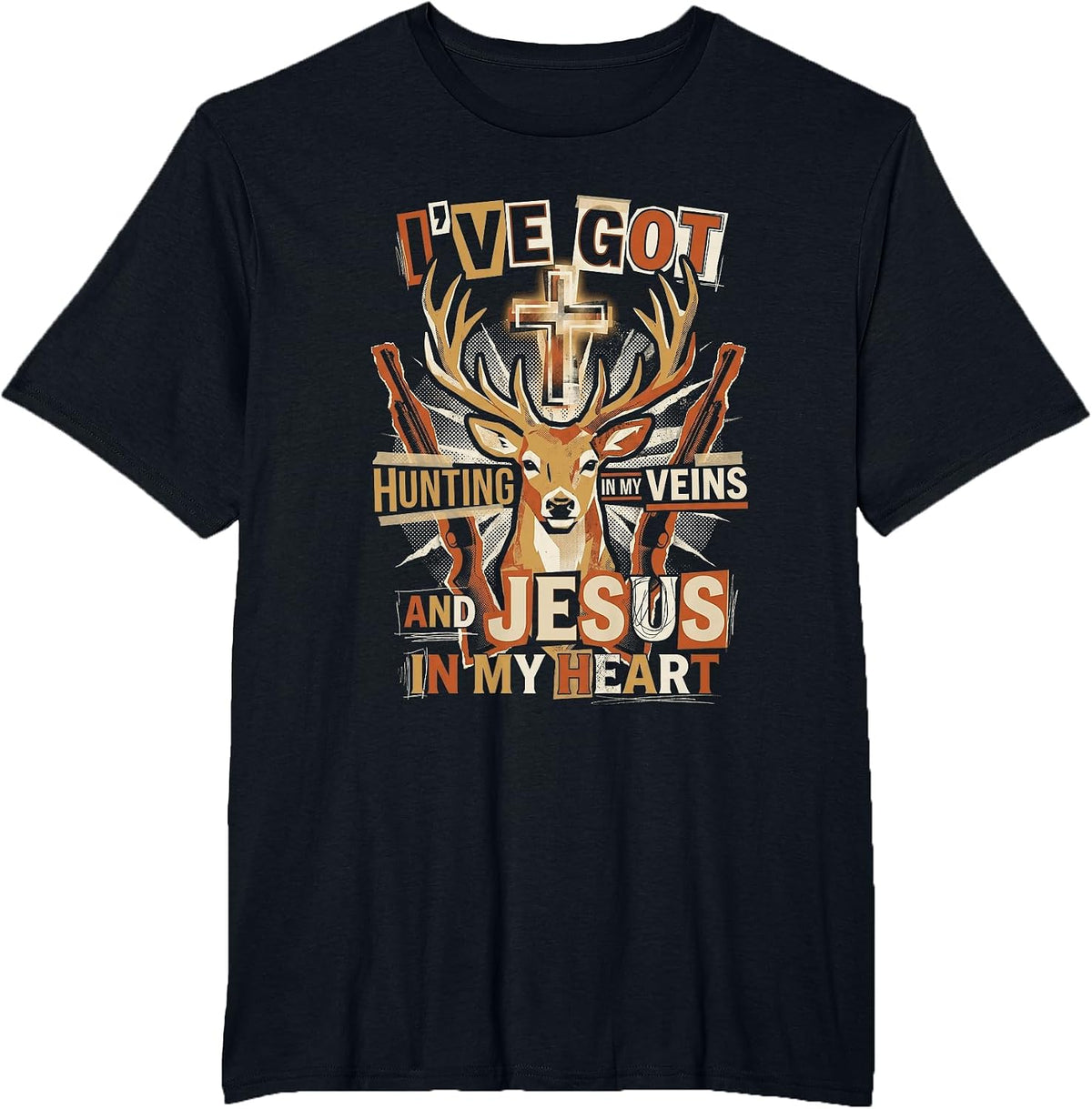in Heart Christian Deer Hunter T-Shirt - Black