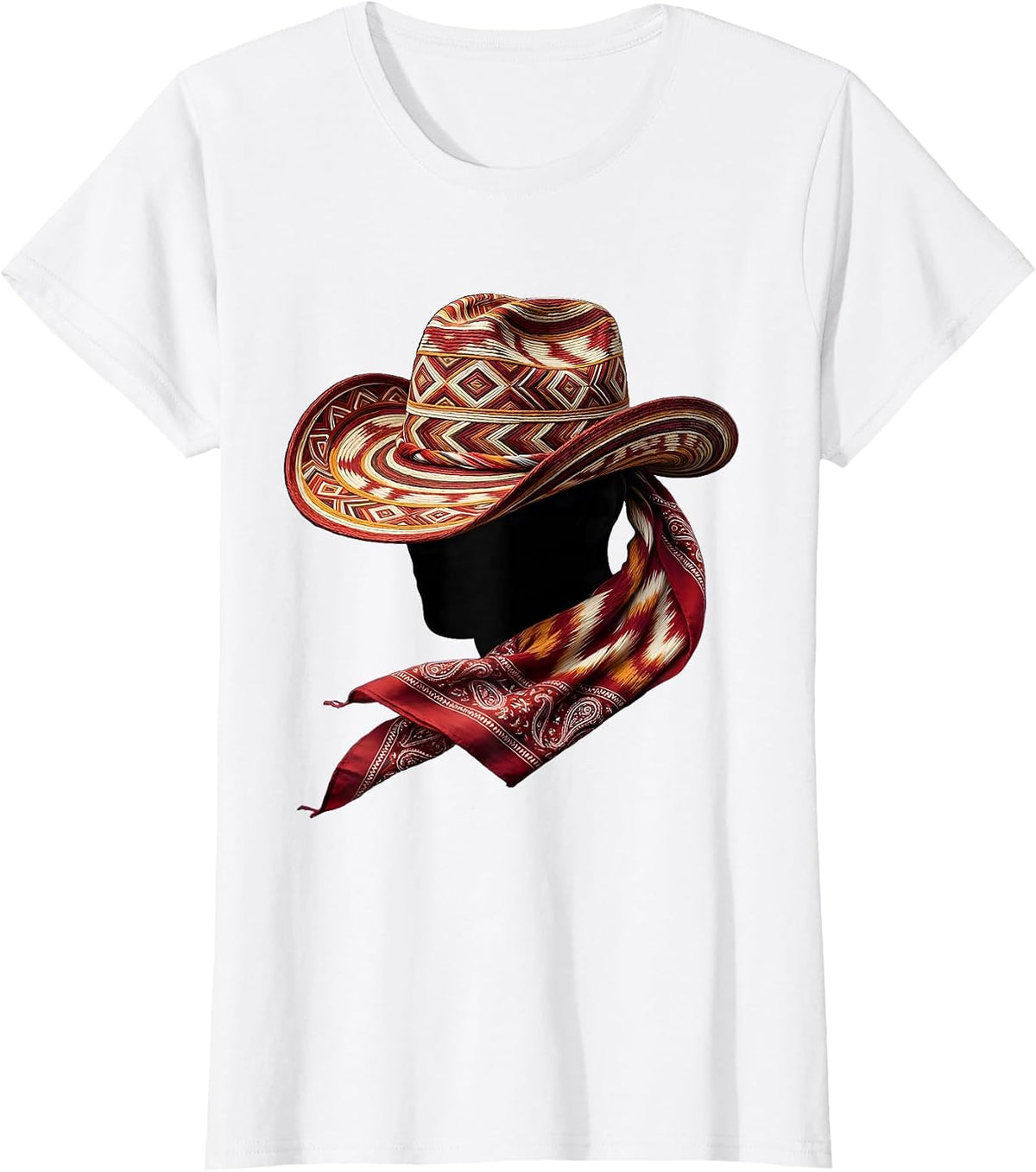 Cowboy Hat Bandana Blowing in the Wind Design T-Shirt - White