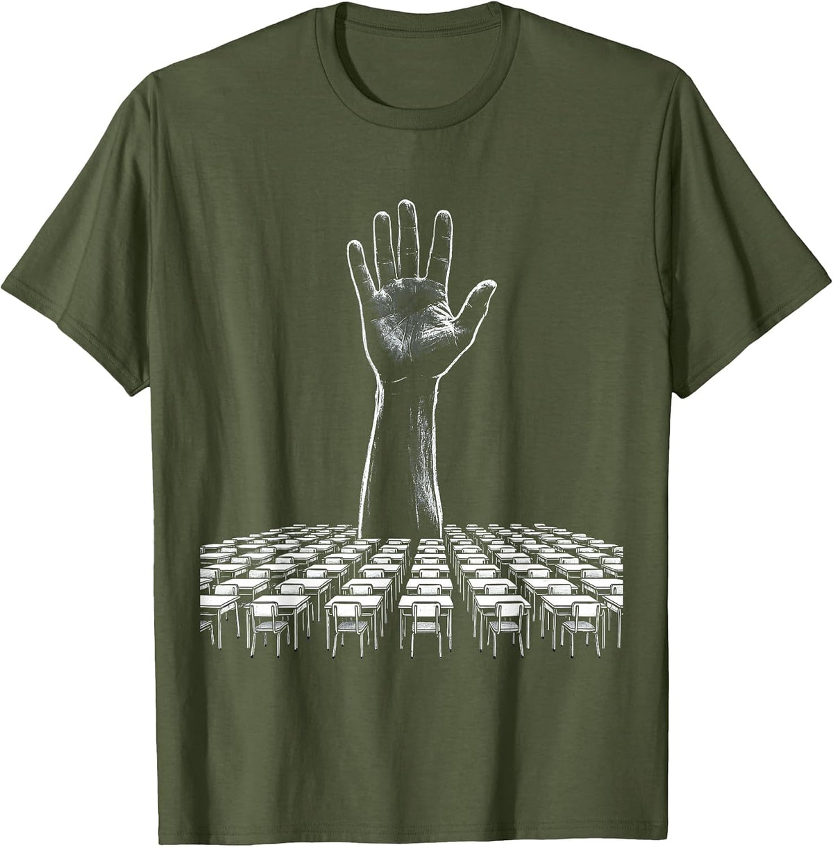 Middle School Teacher Hand Raise Classroom Graphic T-Shirt - Olive Green