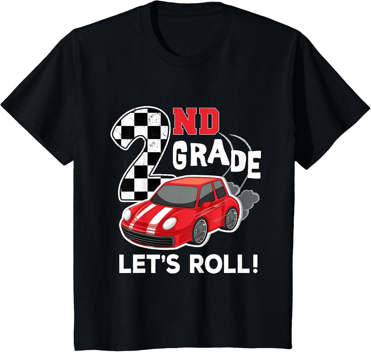 2nd Grade Second Grade First Day of School Boys Kid Race Car T-Shirt - Black