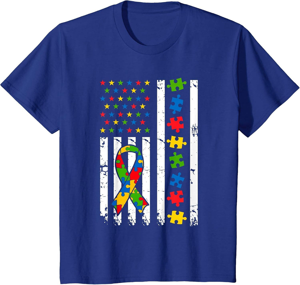 American Flag Autism Awareness Support Neurodiversity Women T-Shirt - Royal Blue