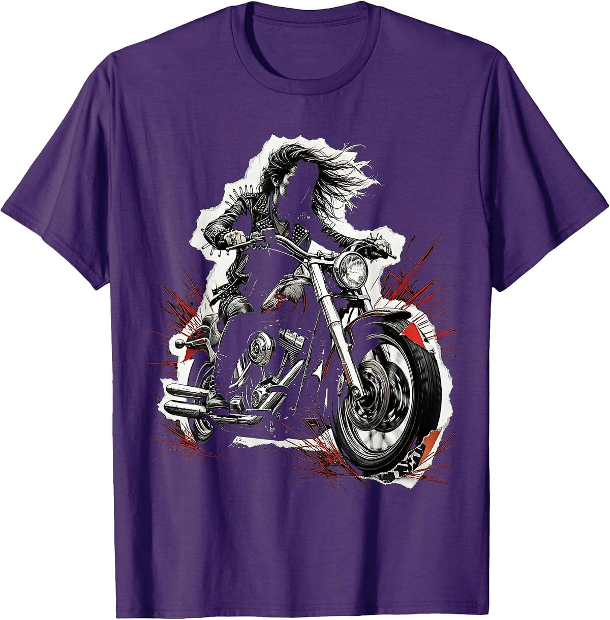 Fierce Biker Illustration Gen X Motorcycle Design T-Shirt - Purple