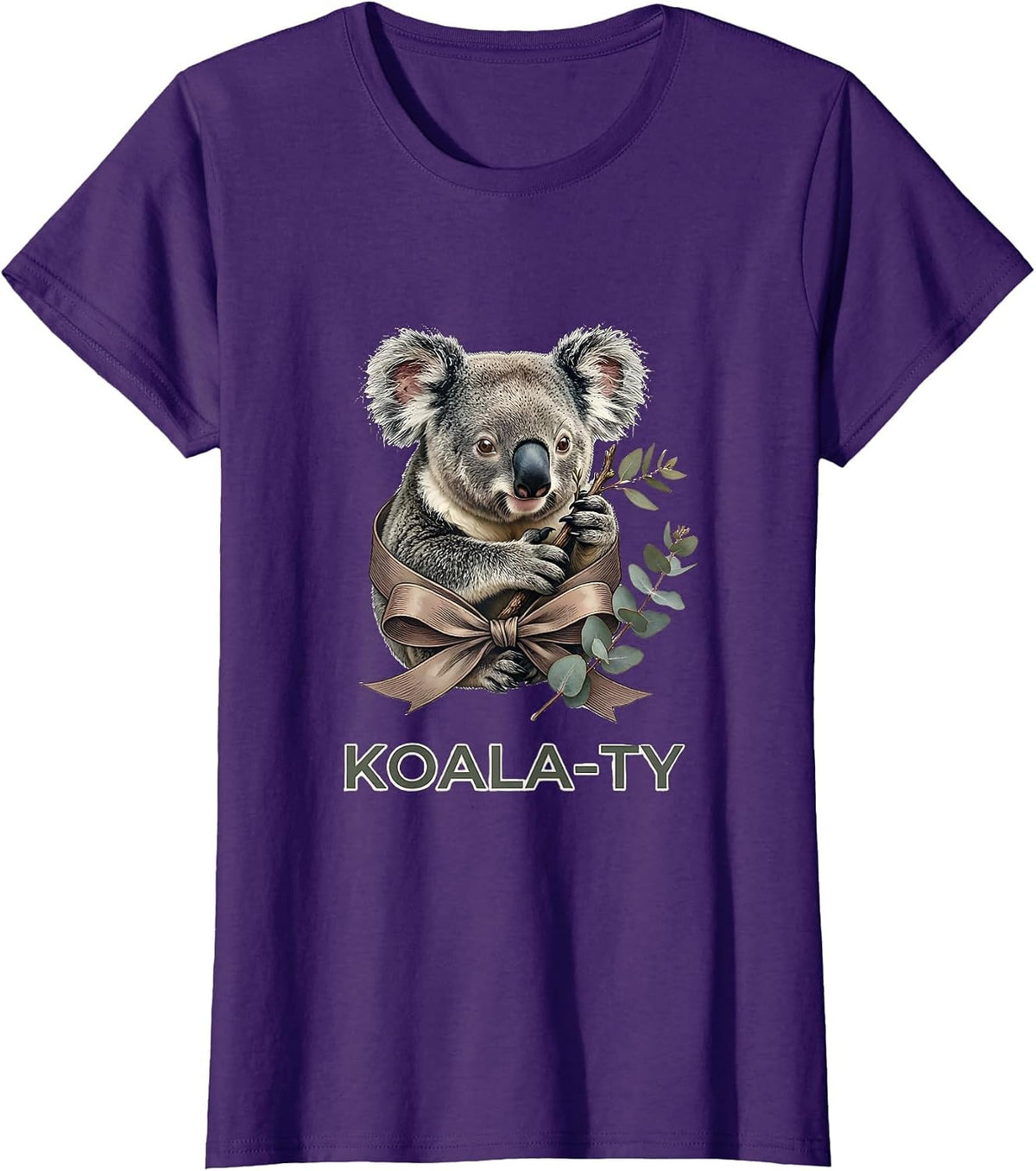 Women's Koala In Ribbon Bow Cute Animal Lover Humor T-Shirt - Purple