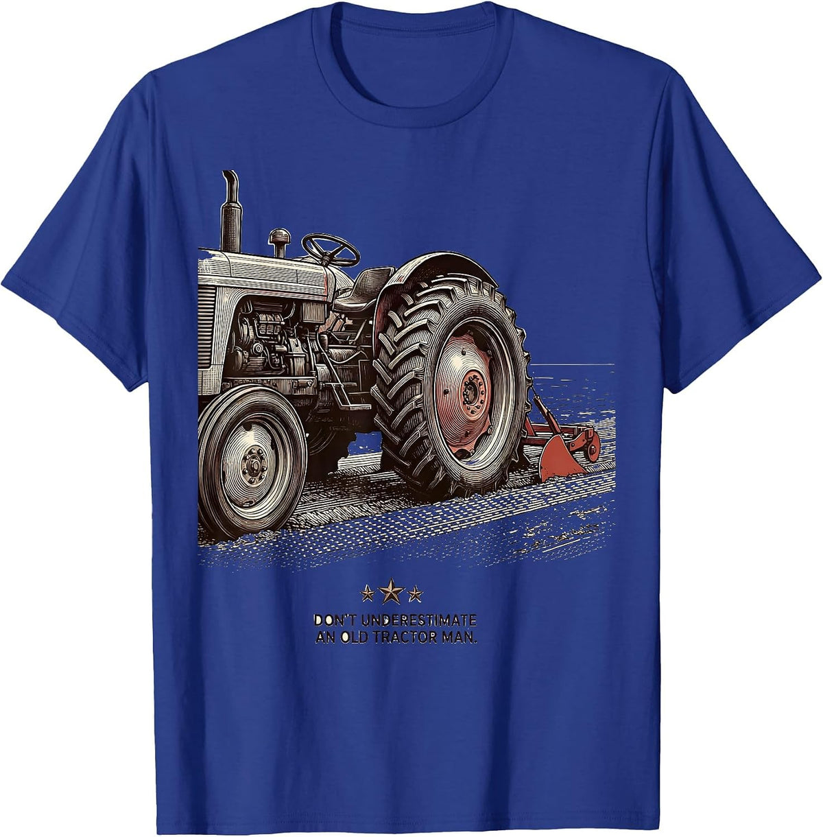Men's Don't Underestimate An Old Tractor Man Vintage Farm Tractor T-Shirt - Royal Blue