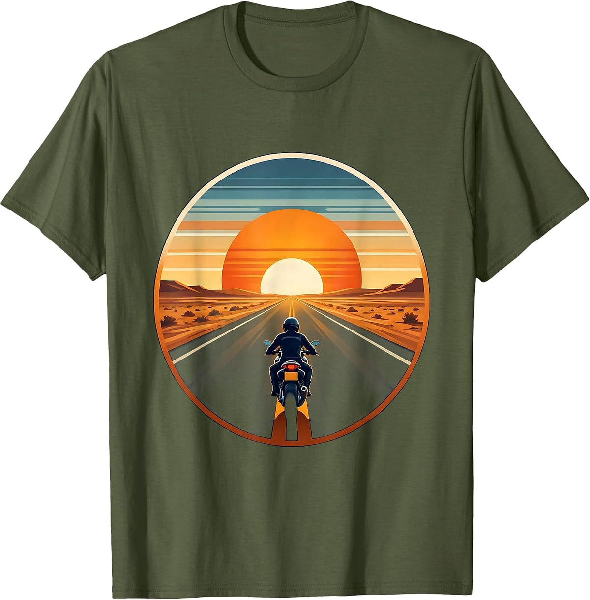 Men's Open Road Motorcycle Freedom Rider Graphic T-Shirt - Olive Green