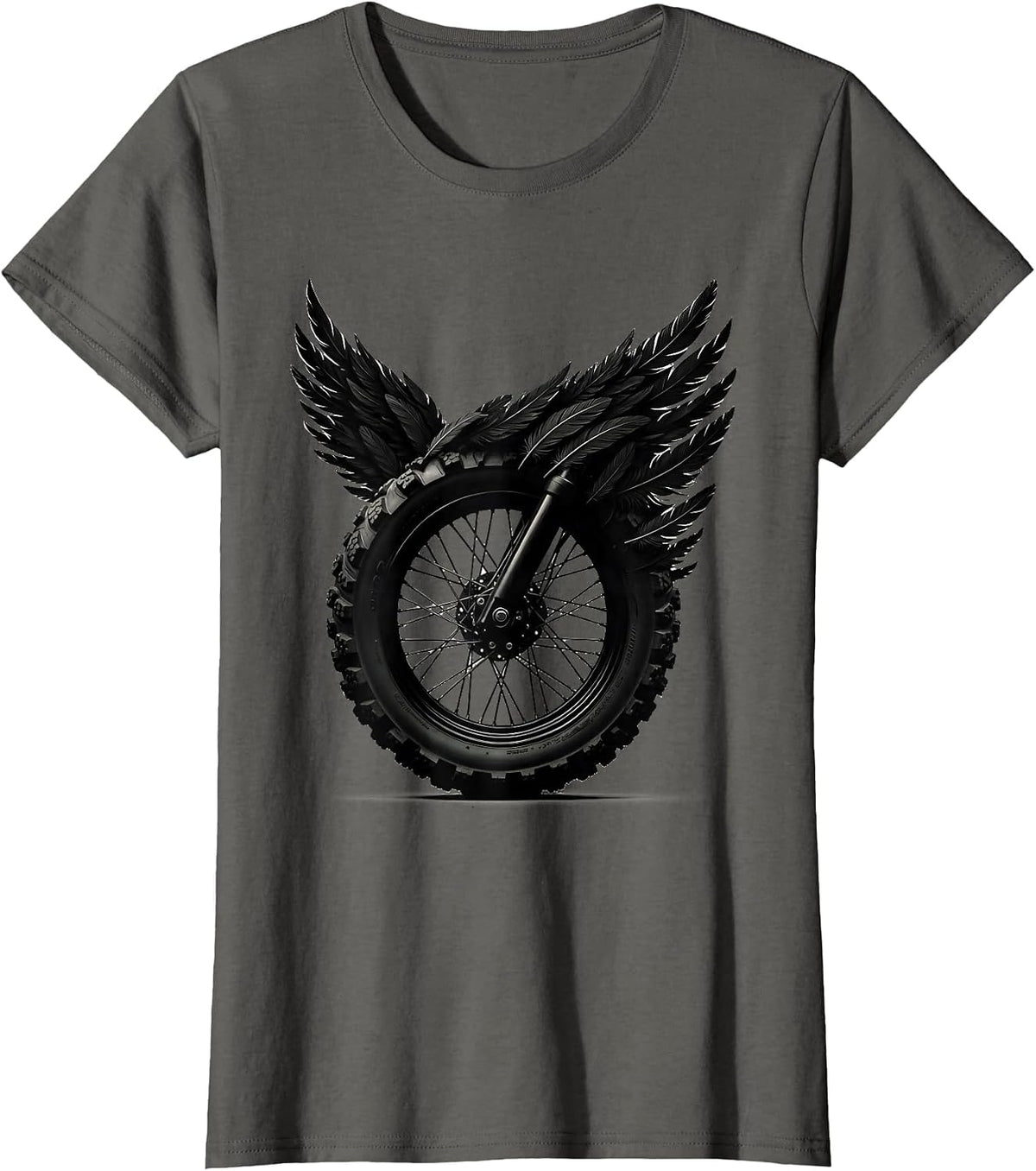 Women's Tire Tread Eagle Feathers Motorcycle Art T-Shirt - Asphalt Grey
