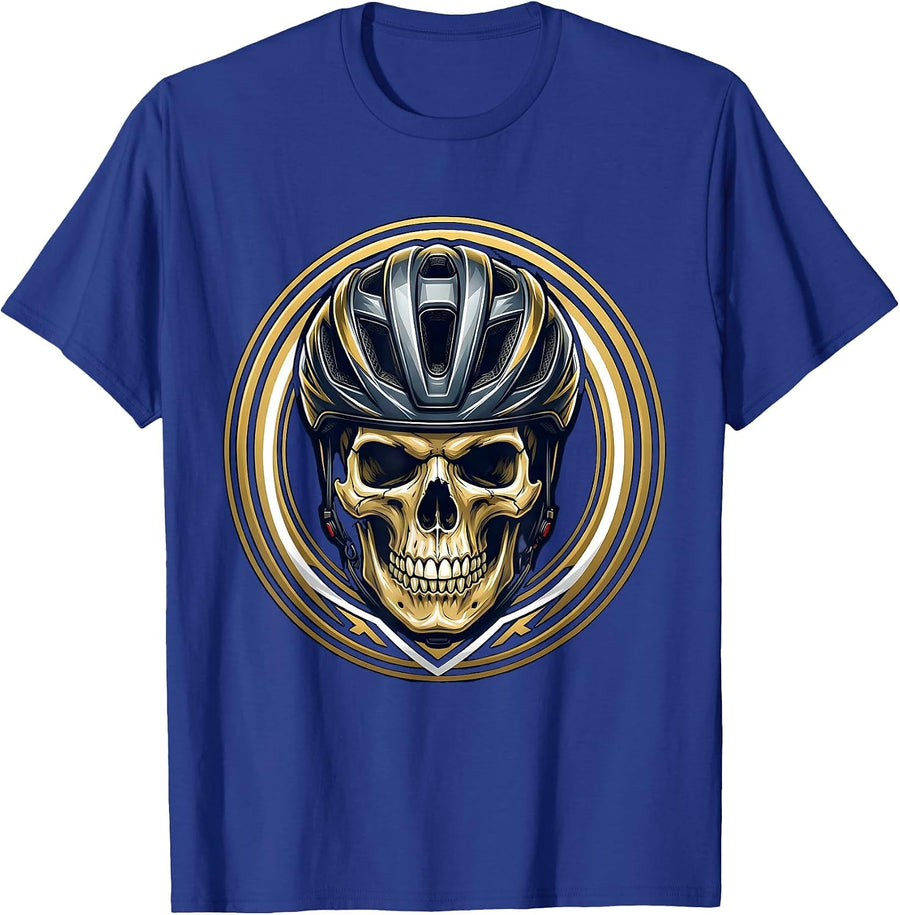 Skull Cycling Helmet Bike Rider Graphic Tee T-Shirt - Royal Blue
