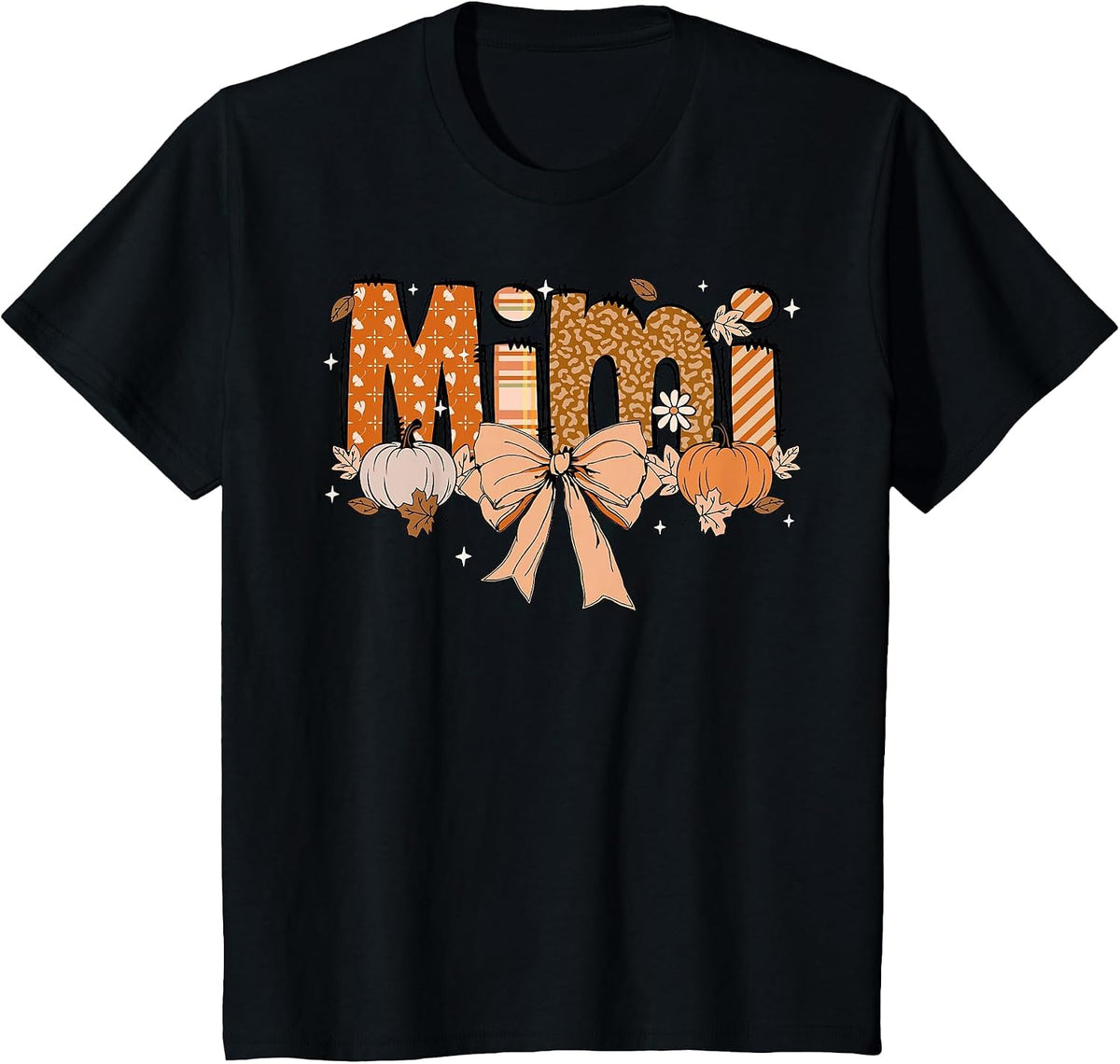 Mimi Pumpkin Fall Coquette Bow Thanksgiving Shirt Women Tees T-Shirts Mom Grandma - Black