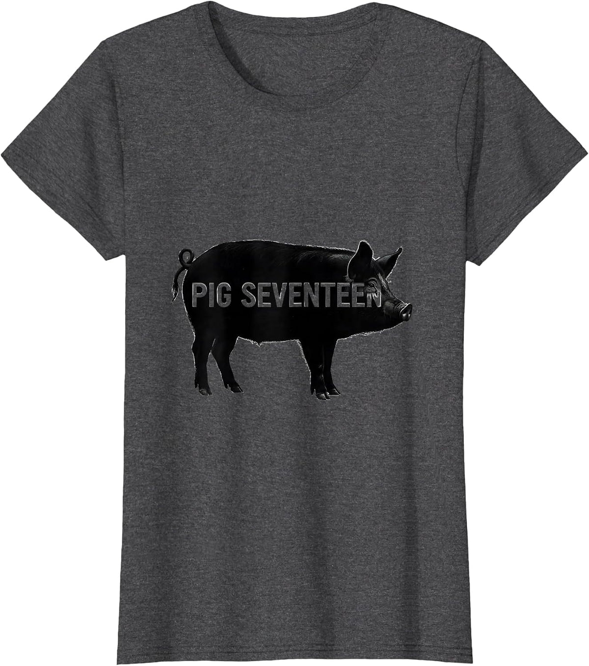 Women's Pig Seventeen Minimalist Pig Lover Novelty Humor T-Shirt - Dark Heather Grey