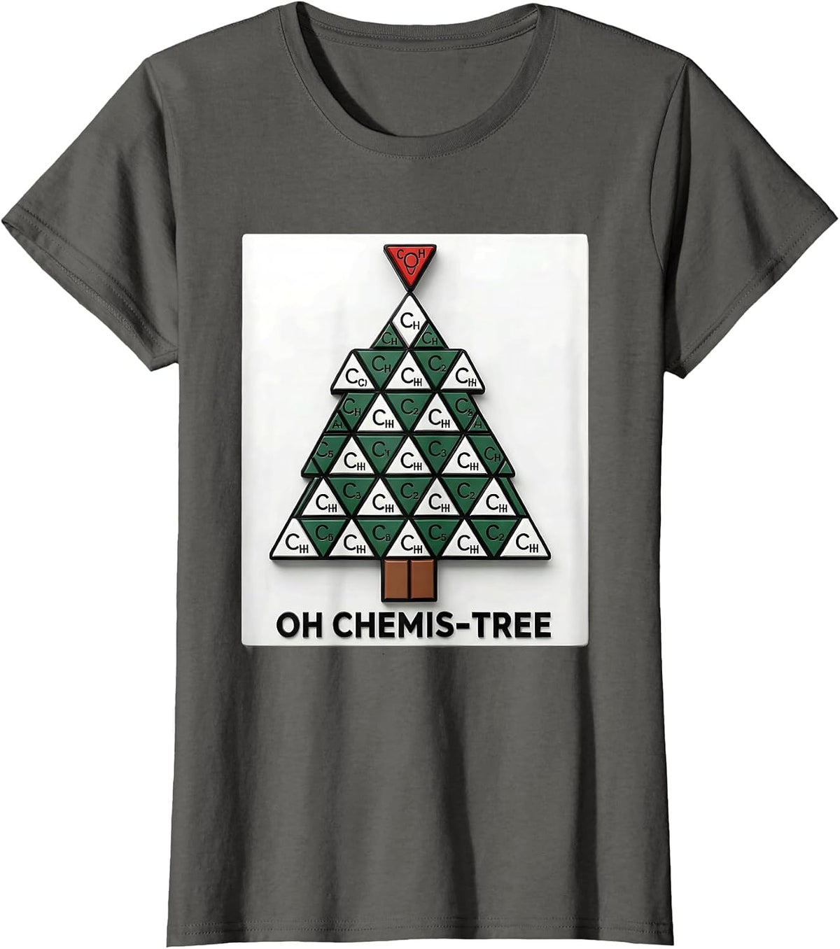 Women's Oh Chemis-Tree Geometric Science Humor Chemistry Teacher T-Shirt - Asphalt Grey