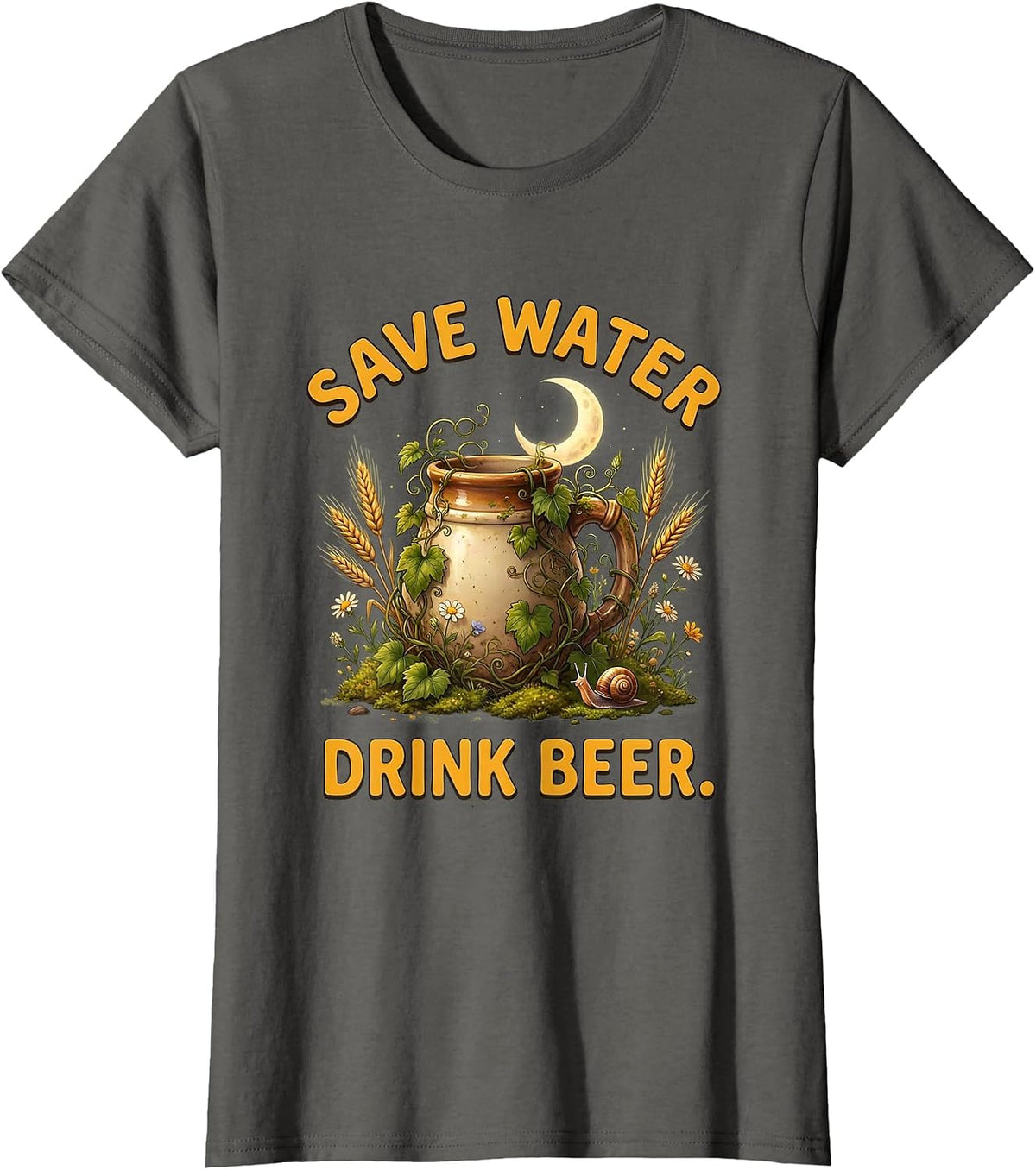 Women's Save Water Drink Beer Funny Brewing Design T-Shirt - Asphalt Grey