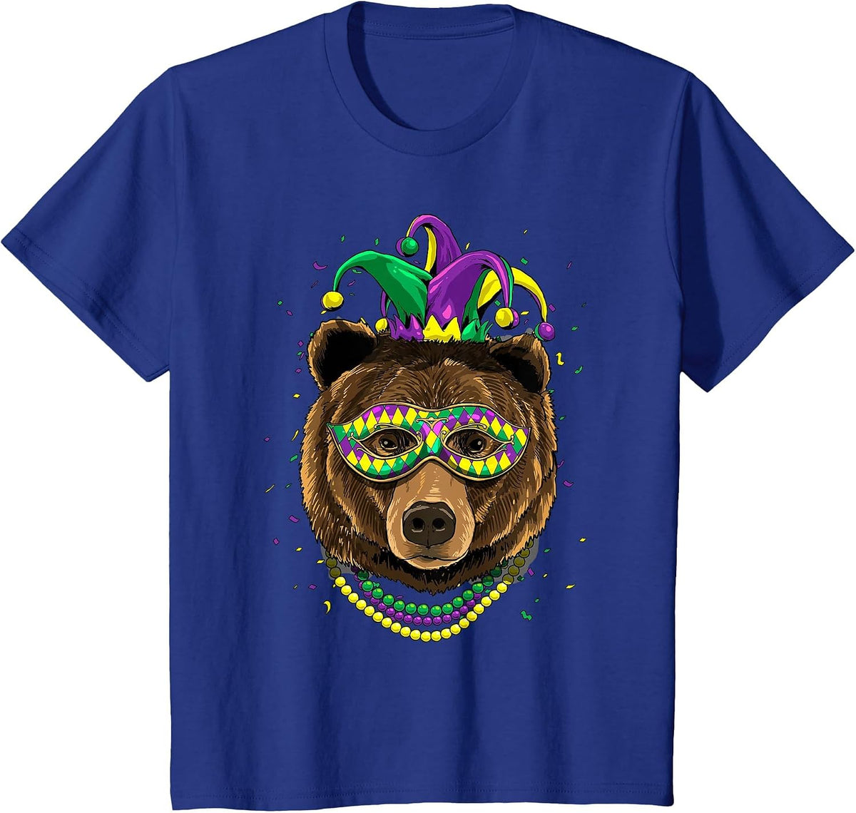 Bear Animal Lover Cute Mardi Gras Carnival Jester T-Shirt, Youth, Royal Blue, Medium - As Pictured