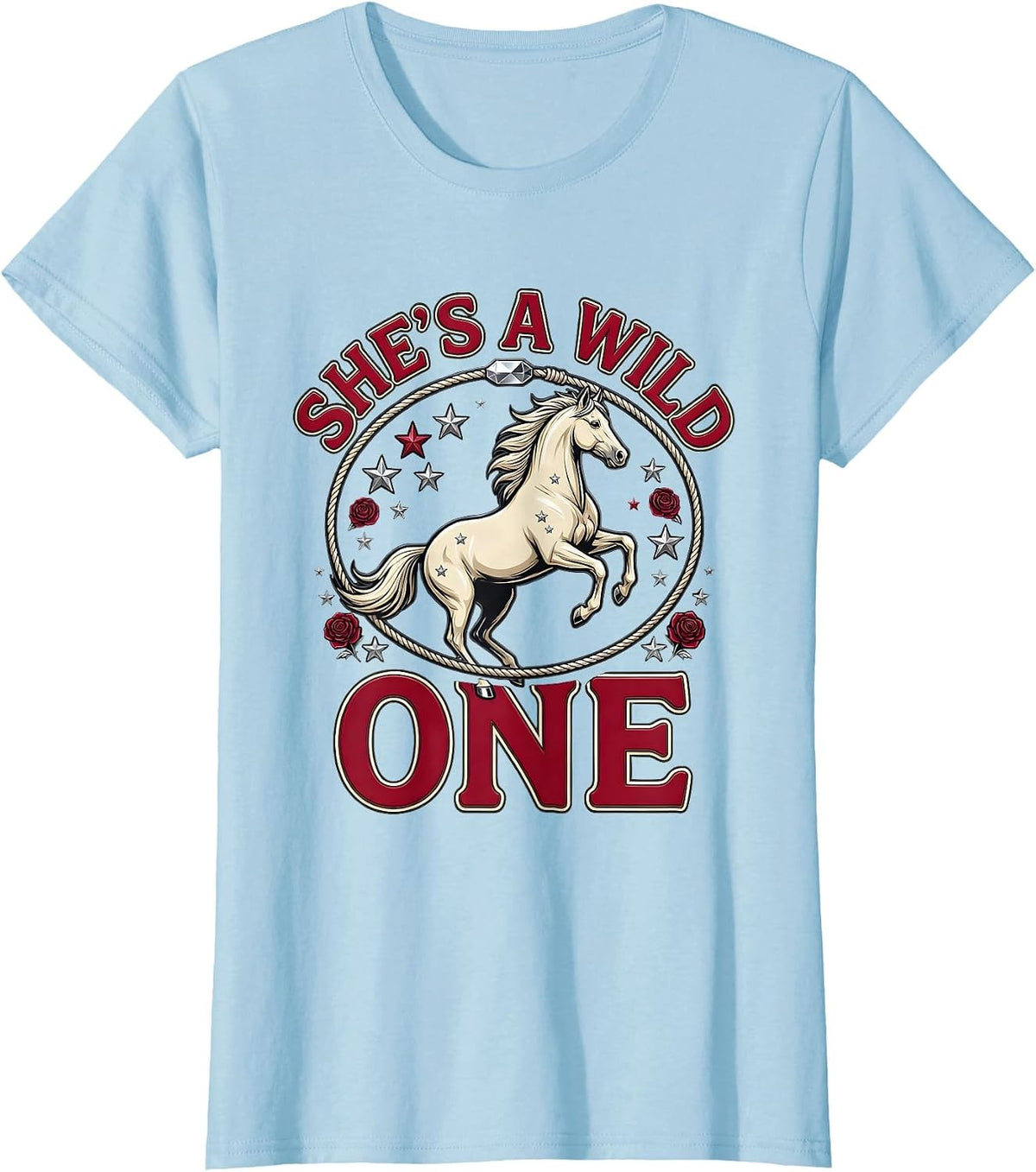 She's a Wild One Western Cowgirl Design T-Shirt - Baby Blue