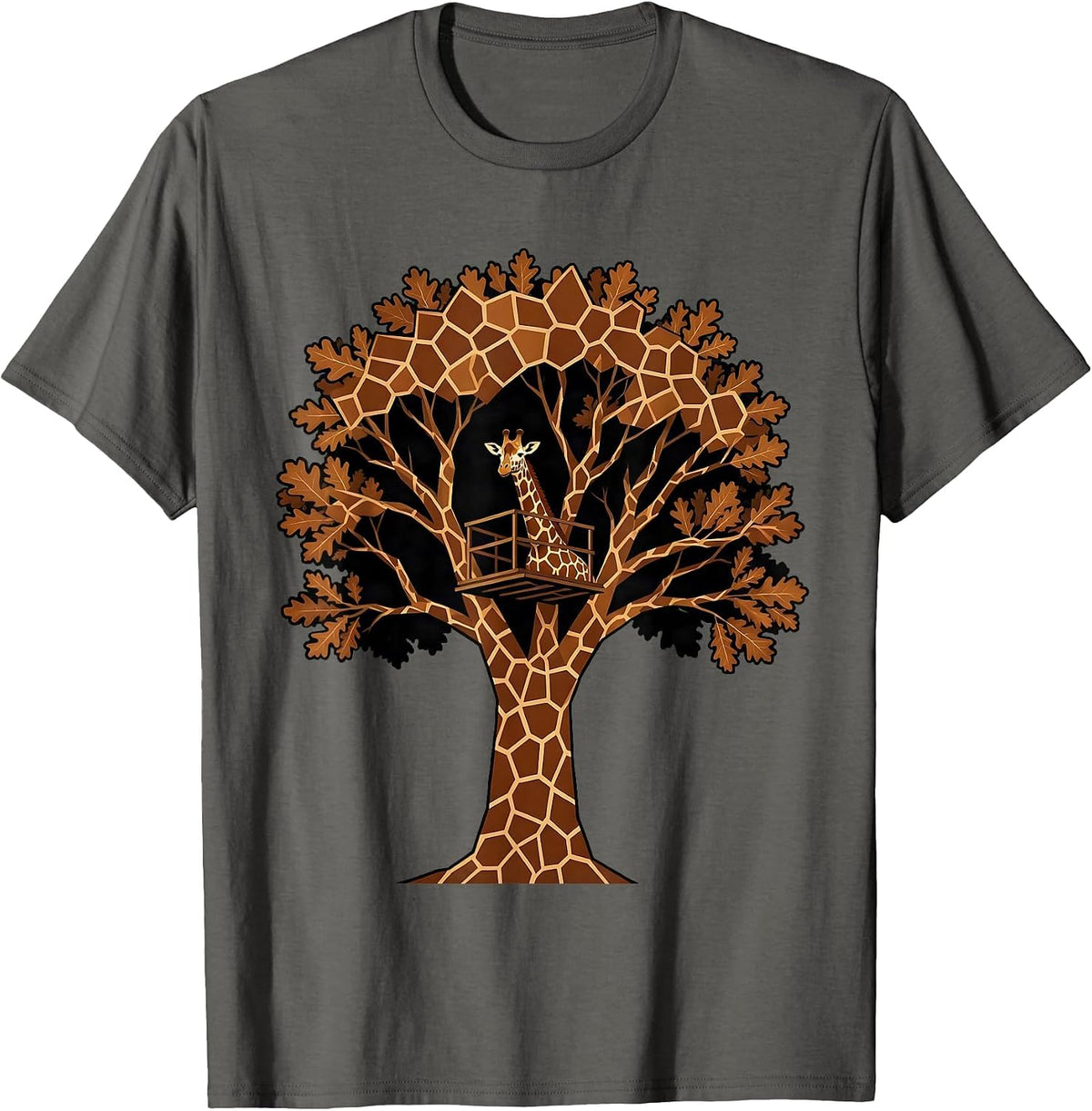 Men's Camo Hunting Tree Stand Hidden in Oak Tree T-Shirt - Asphalt Grey