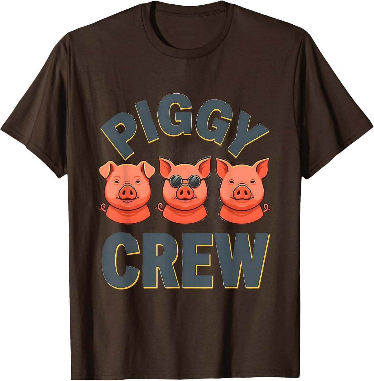 Piggy Crew Funny Pig Lover Farm Animal Humor T-Shirt - Brown