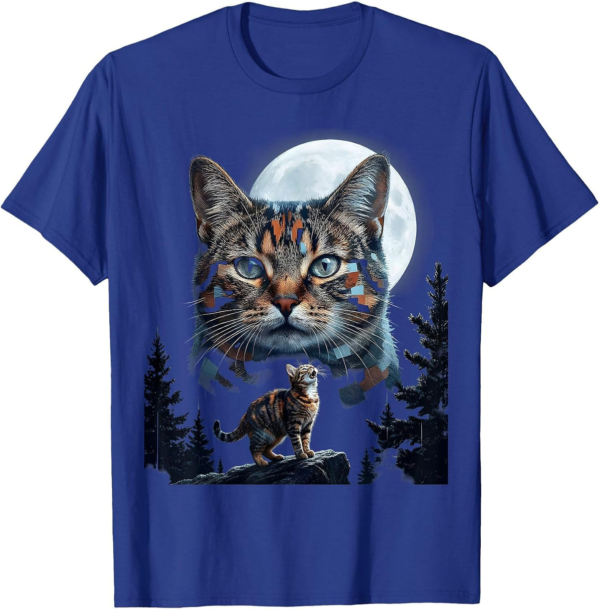 Tortoiseshell Cat Howling at Moon 90's Retro Fantasy T-Shirt - Royal Blue