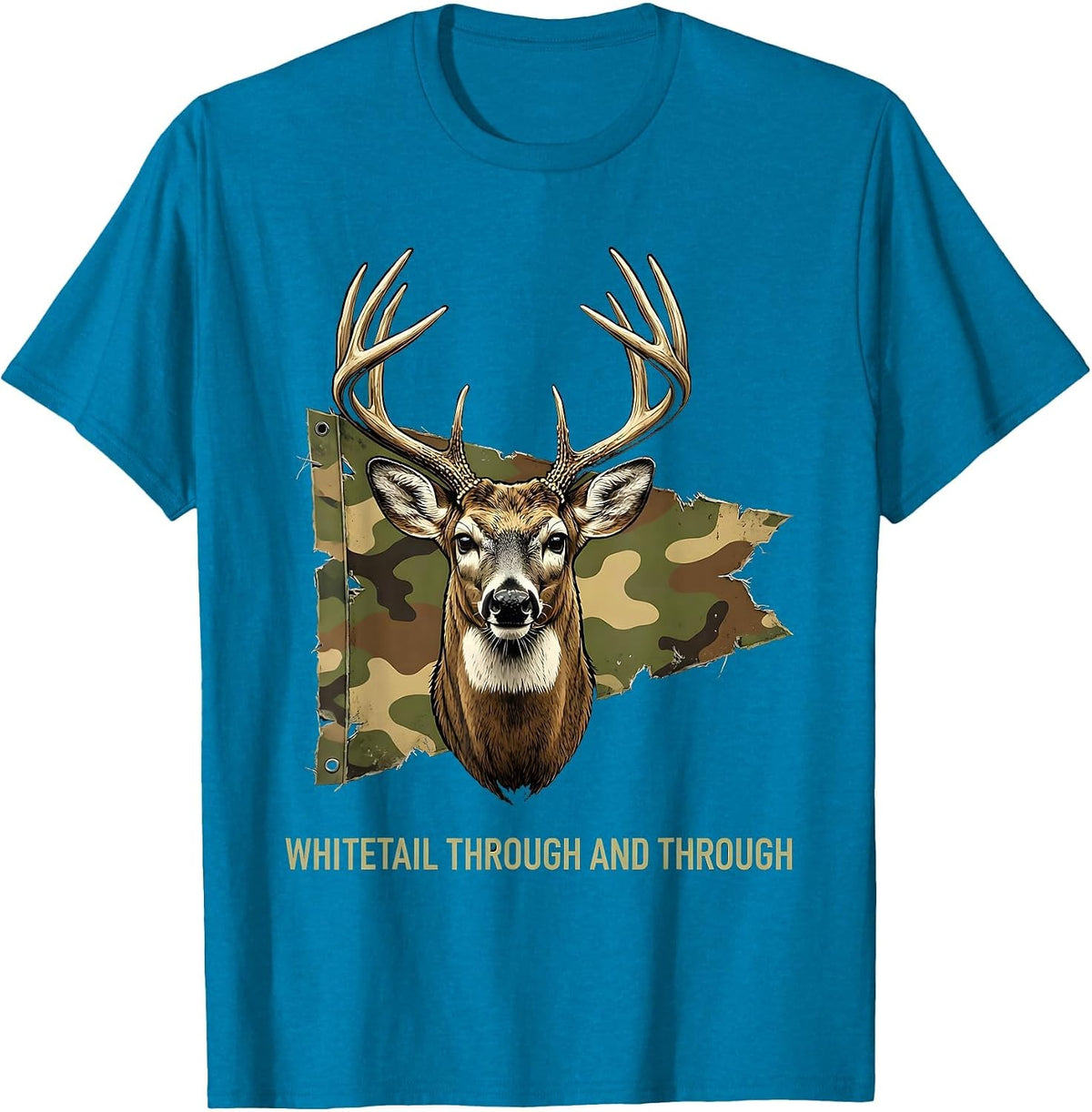 Whitetail Through And Through Distressed Camo Deer Hunter T-Shirt - Sapphire Blue