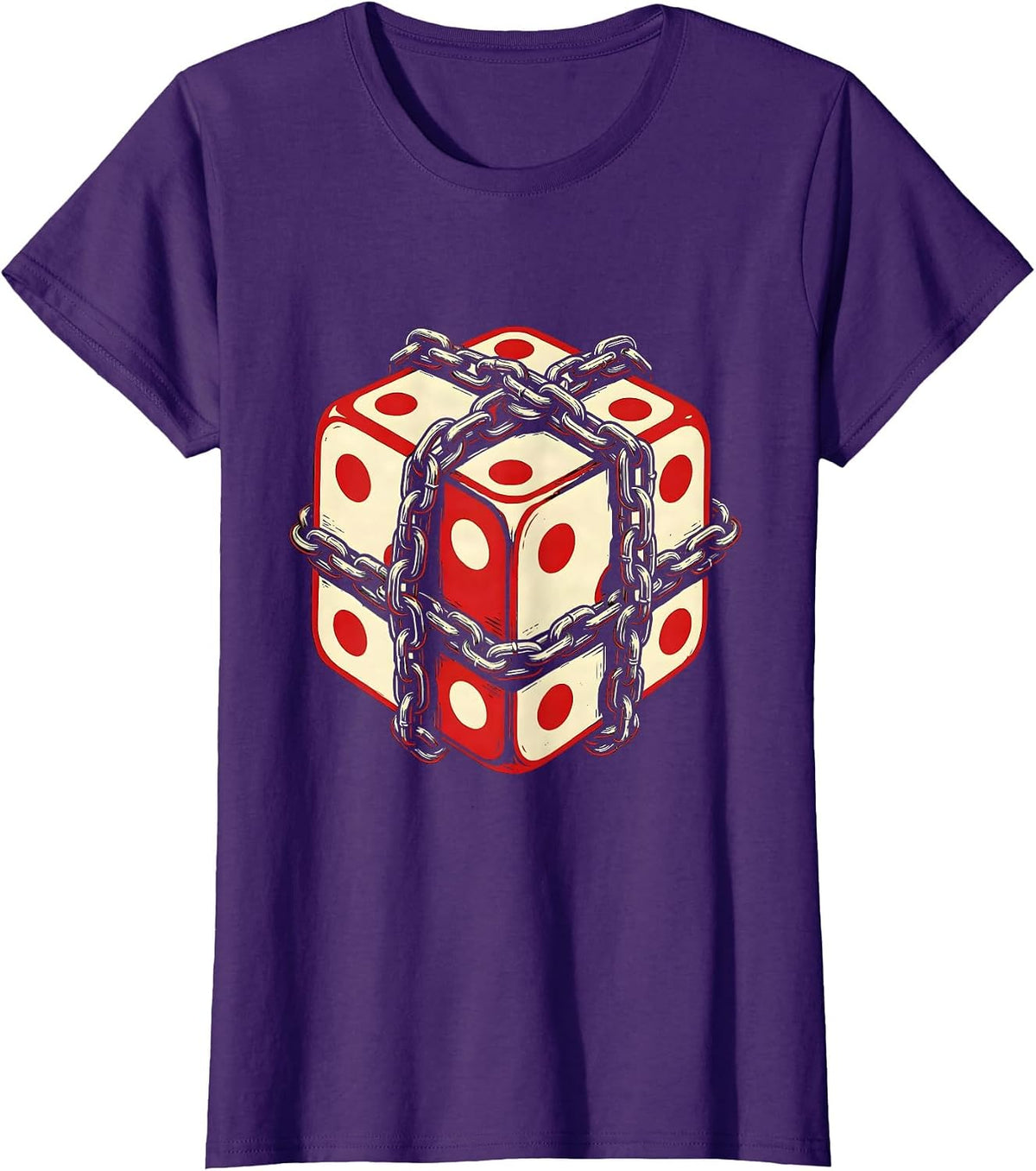 Women's Dice and Motorcycle Chain Biker Graphic T-Shirt - Purple