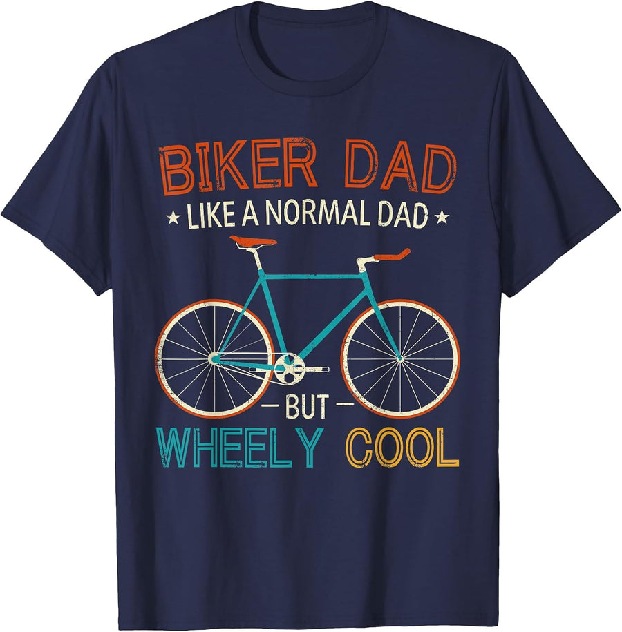 I'm Biker Dad Fathers Day Wheely Cooler Bicycle Bike Cycling T-Shirt - Navy Blue