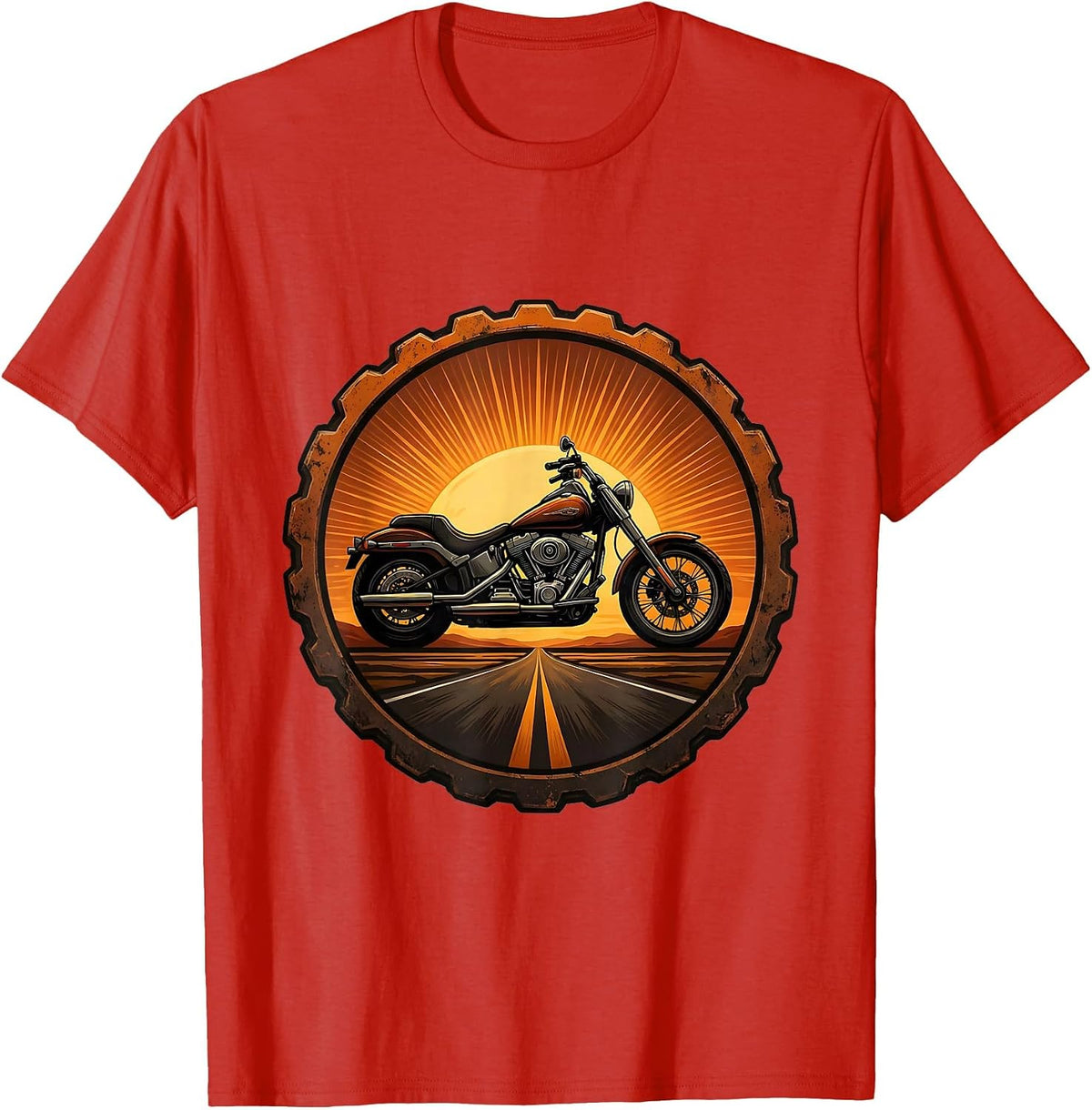 Men's Chopper Motorcycle Silhouette Sunset Graphic T-Shirt - Red