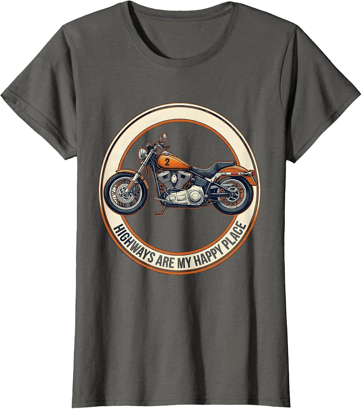 Women's Highways Are My Happy Place Motorcycle Design T-Shirt - Asphalt Grey