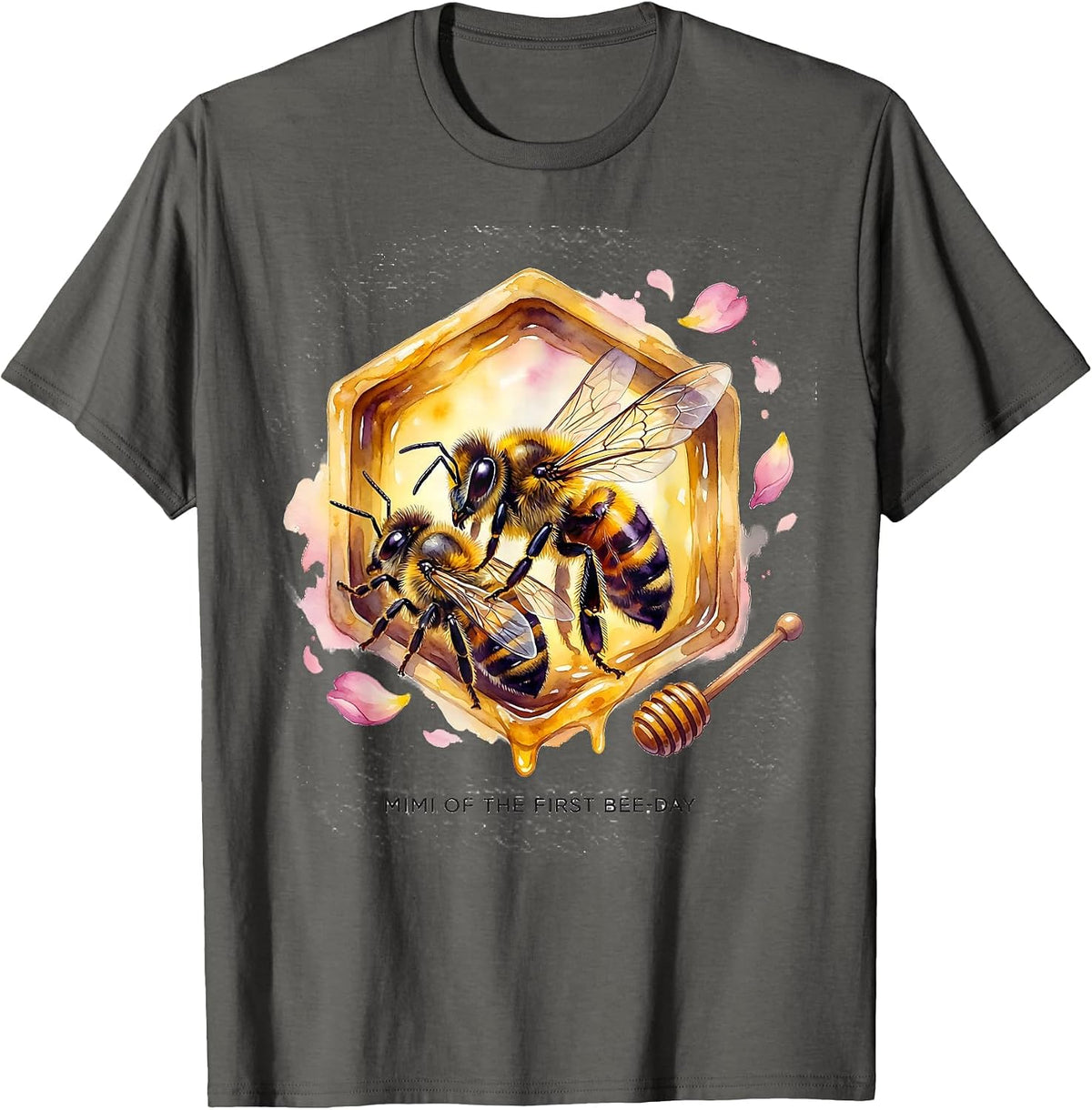 Men's Mimi Of The First Bee-Day Cute Watercolor Bee Birthday T-Shirt - Asphalt Grey