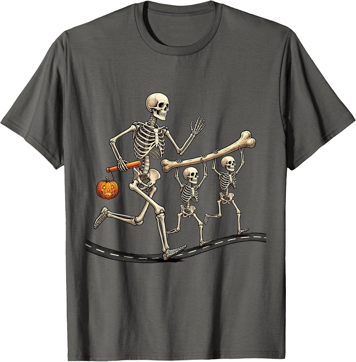 Skeleton Runners Relay Halloween 5K Fun Run T-Shirt - Asphalt Grey