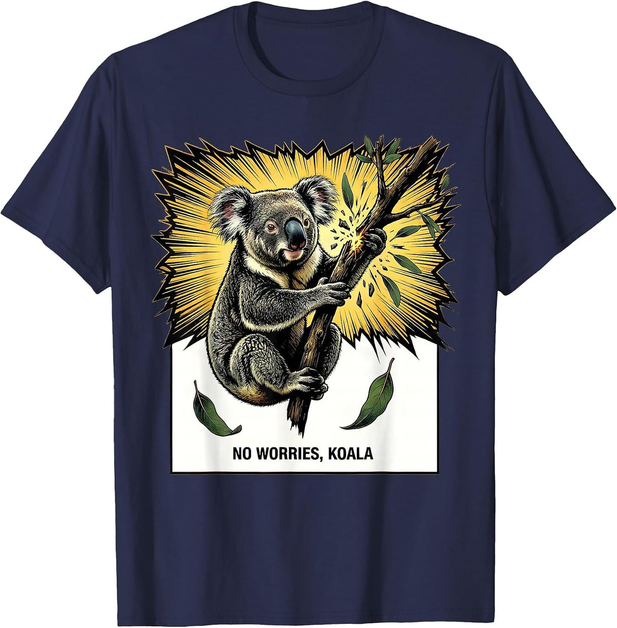 No Worries Koala Comic Book Aussie Wildlife Novelty T-Shirt - Navy Blue
