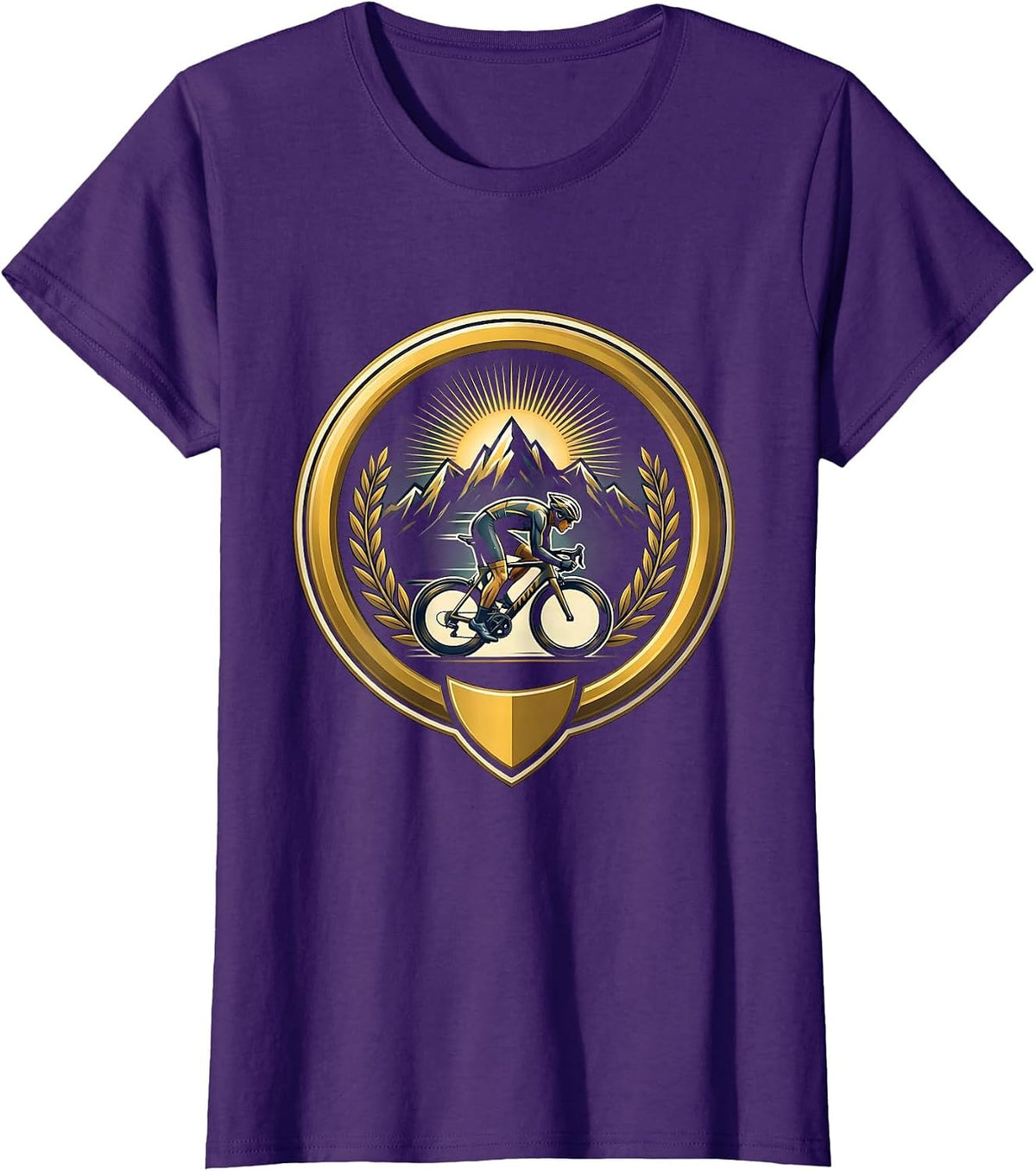 Cyclist Racing Through Summer Mountain Pass T-Shirt - Purple