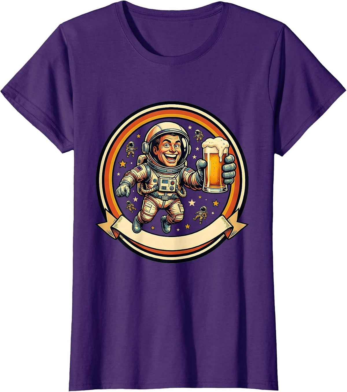 Women's Astronaut Floating With a Pint Glass Beer Design T-Shirt - Purple