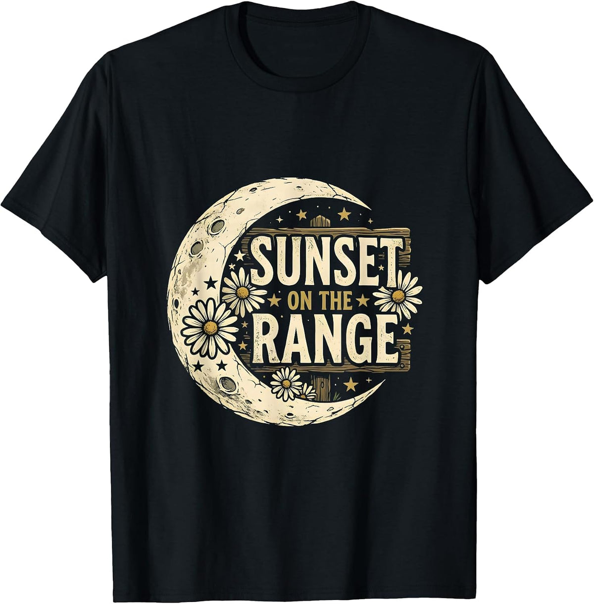 Men's Sunset On The Range Cowboy Western Design T-Shirt - Black
