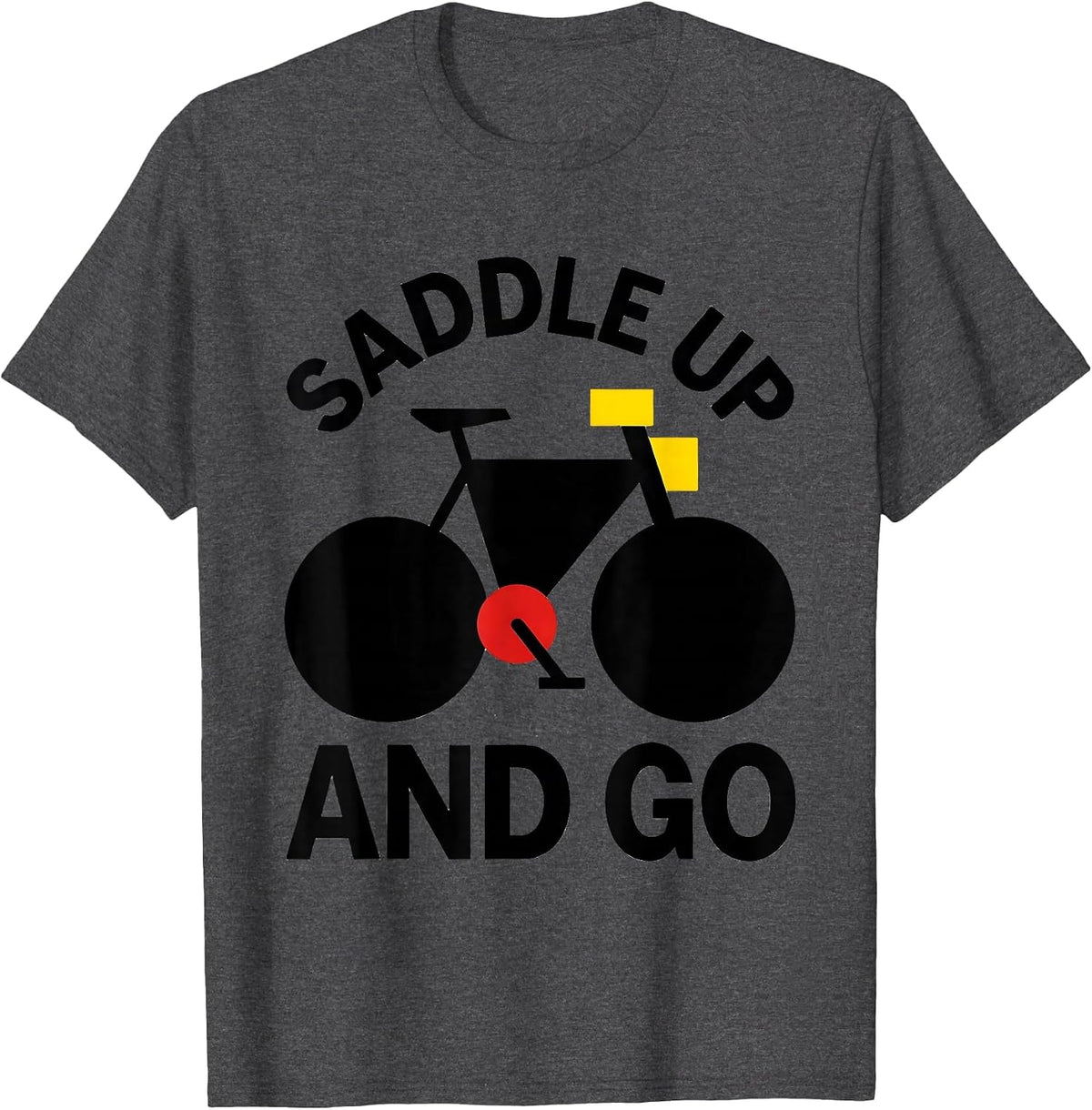 Men's Saddle Up and Go Cycling Bike Rider Design T-Shirt - Dark Heather Grey