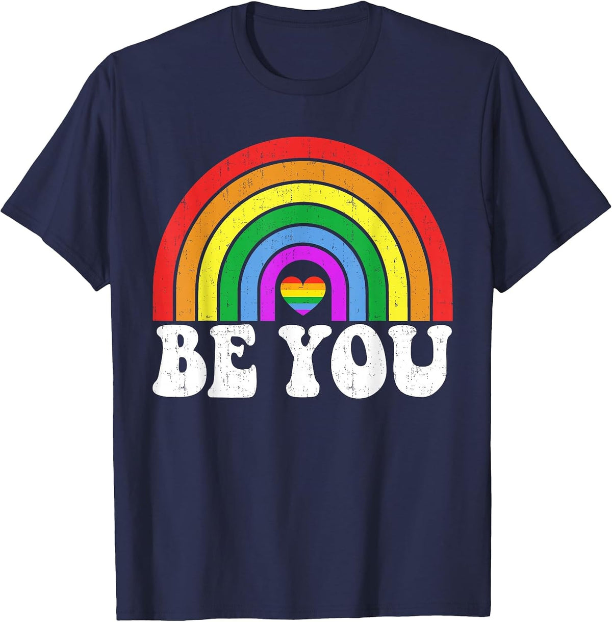 Gay Pride LGBTQ Ally Retro Rainbow LGBT Support Men Women T-Shirt - Navy Blue