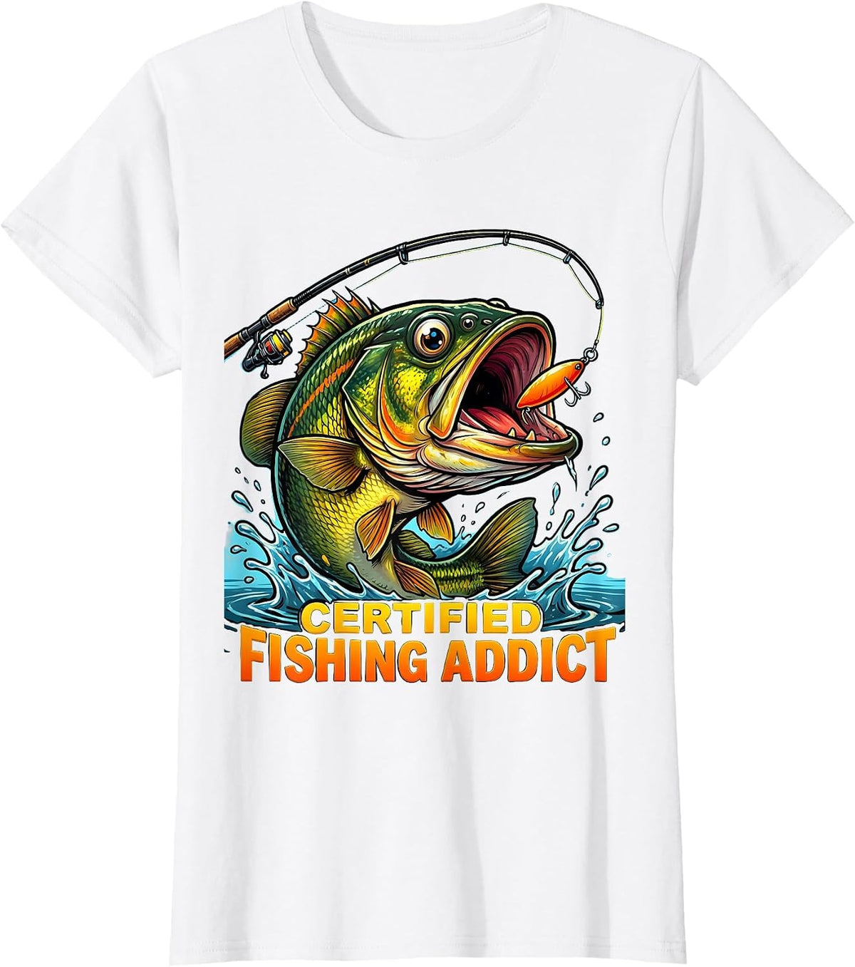 Certified Fishing Addict Graphic Design T-Shirt - White