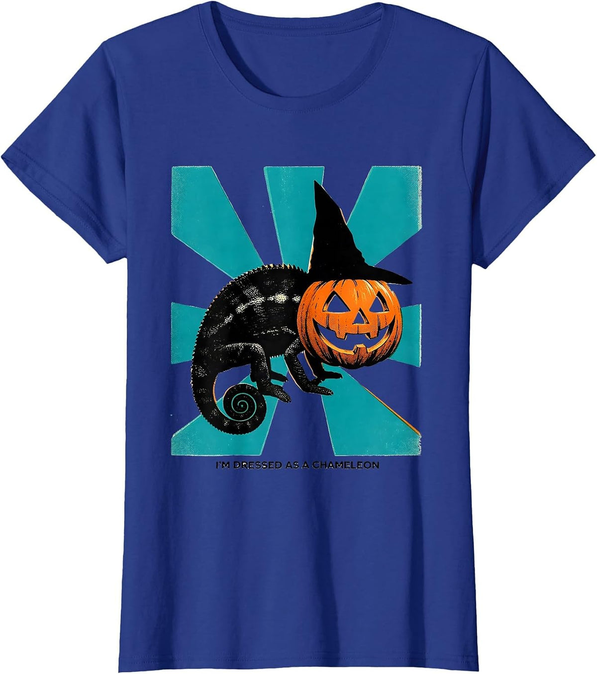 Women's I'm Dressed as a Chameleon Risograph Halloween Witch Hat T-Shirt - Royal Blue
